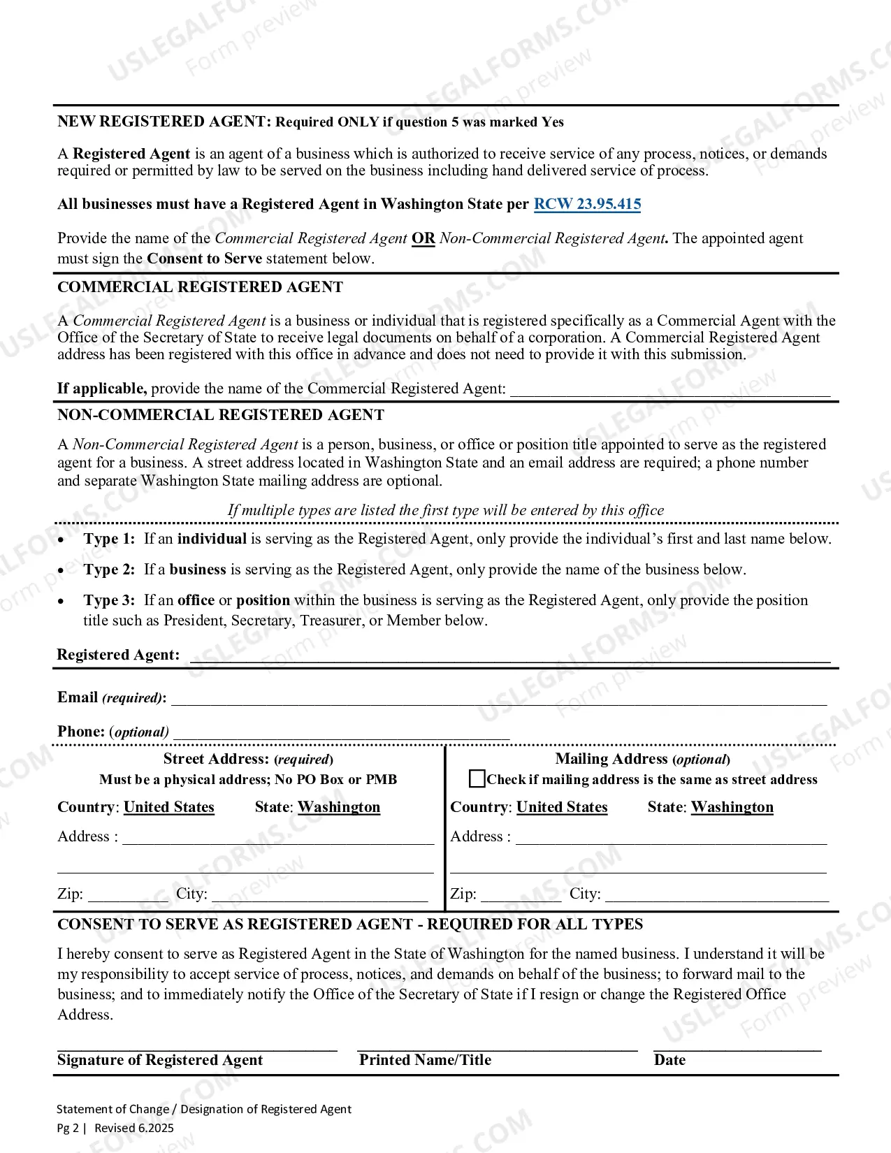Preview Washington Change of Registered Agent