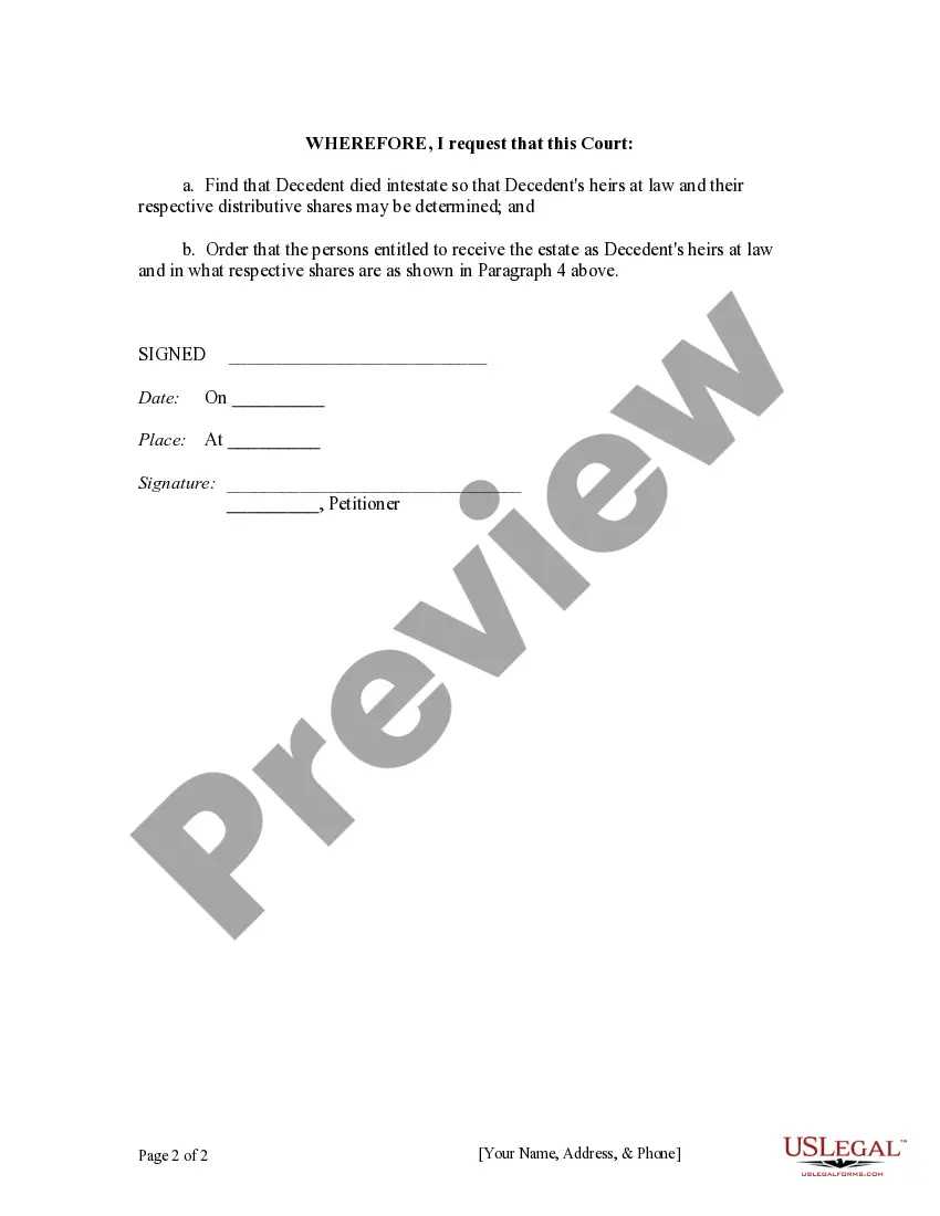 Preview Petition for Adjudication of Intestacy & Heirship