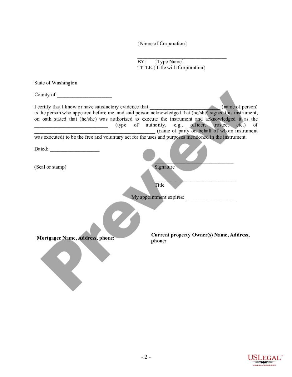 page 1 Satisfaction, Release or Cancellation of Deed of Trust by Corporation preview