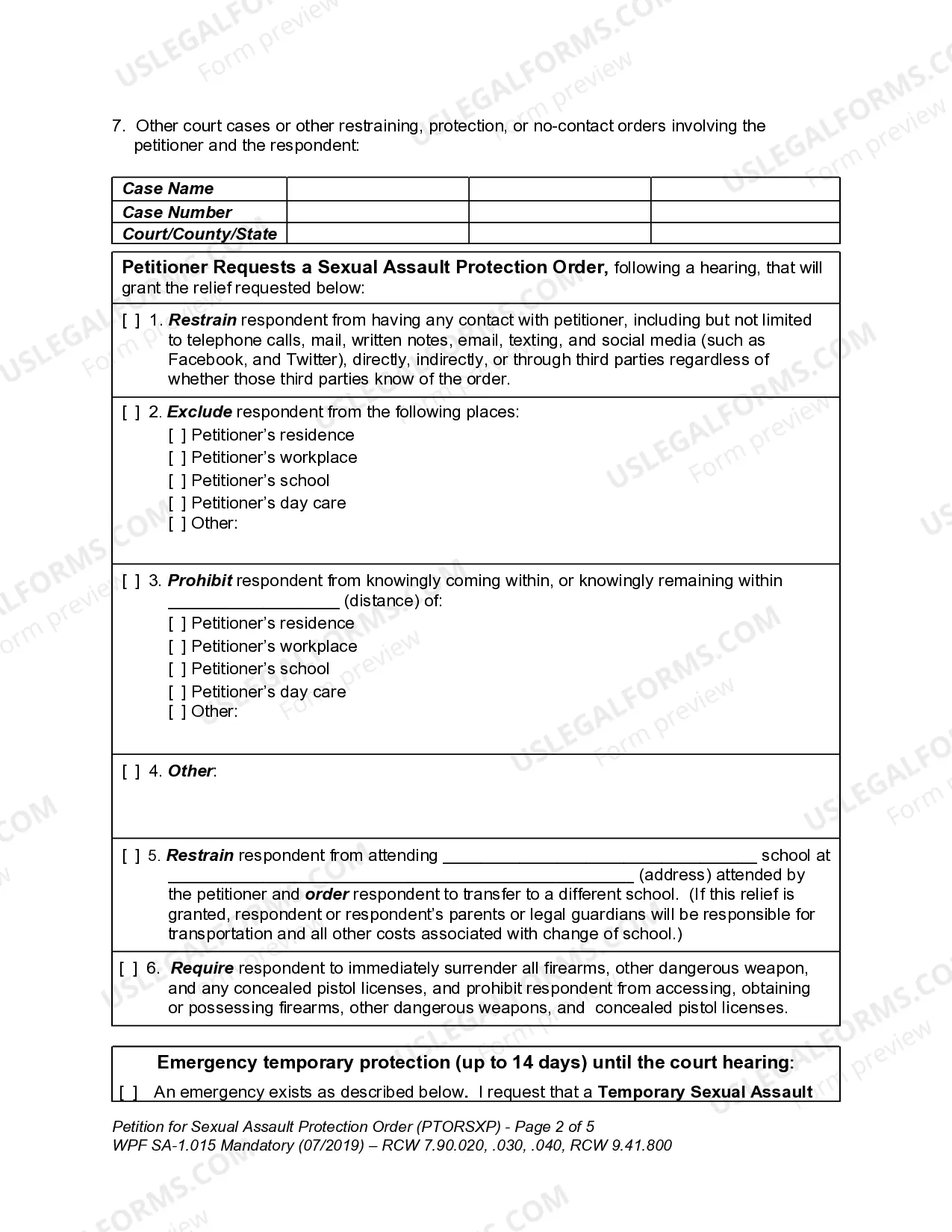 Preview SA 1.015 - Petition for Sexual Assault Protection Order