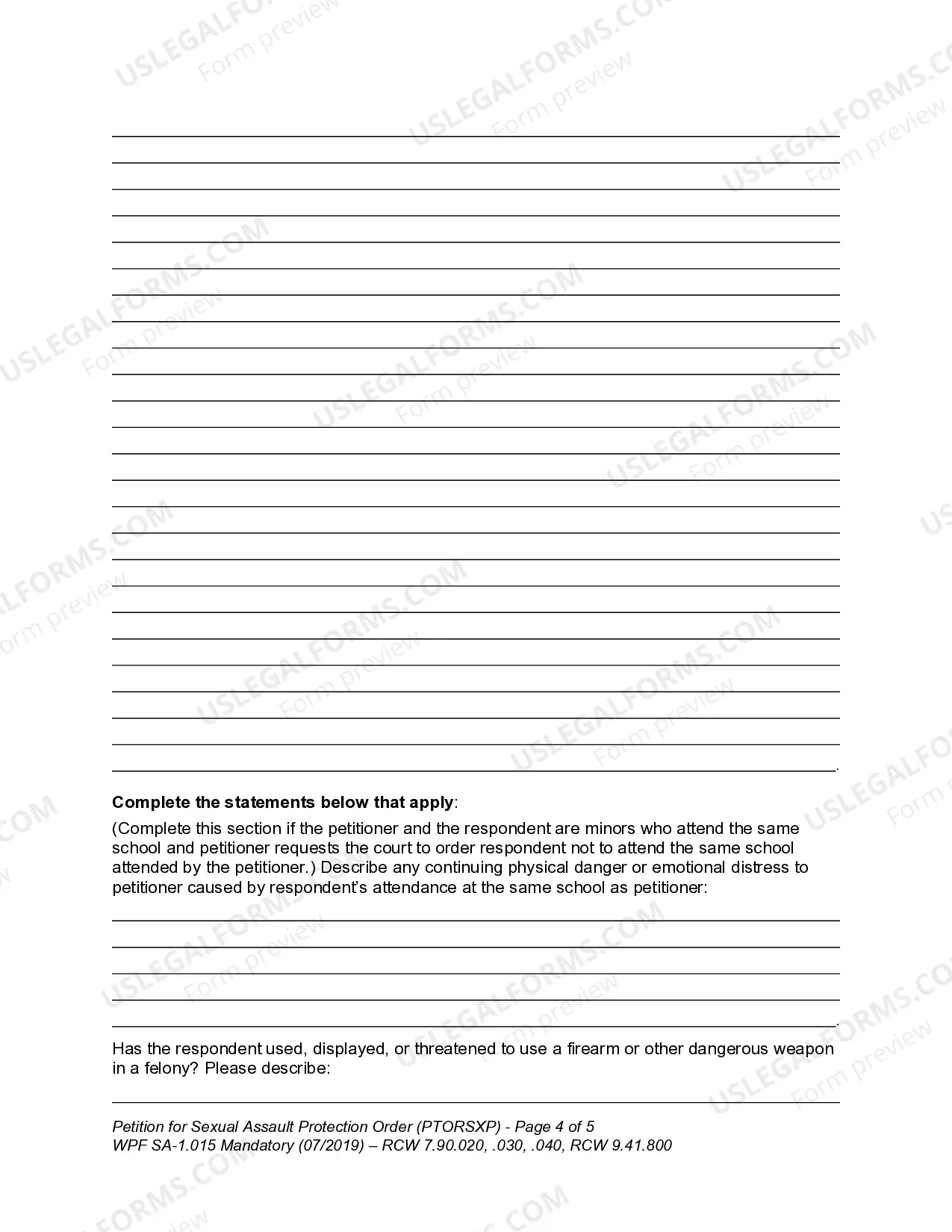 Preview SA 1.015 - Petition for Sexual Assault Protection Order