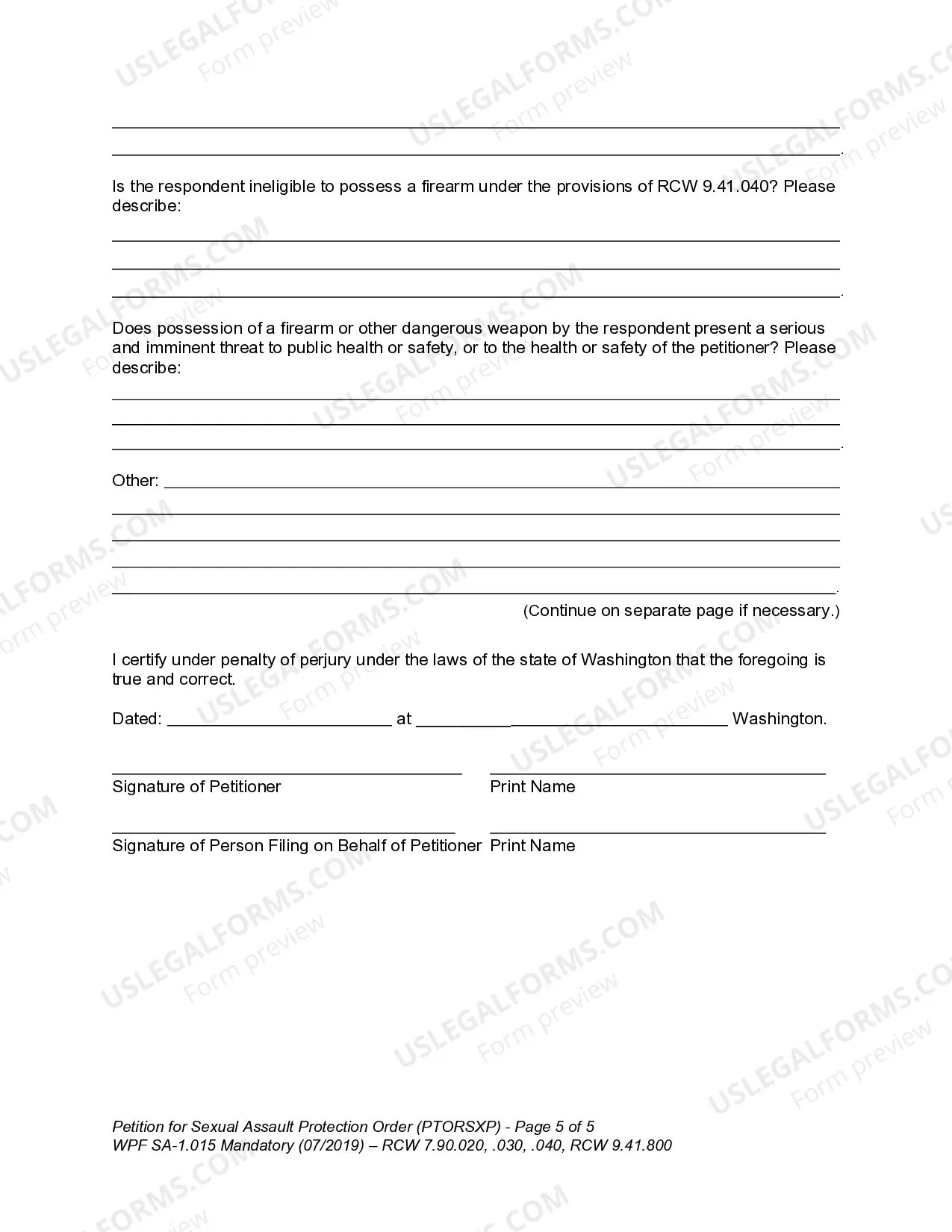 Preview SA 1.015 - Petition for Sexual Assault Protection Order