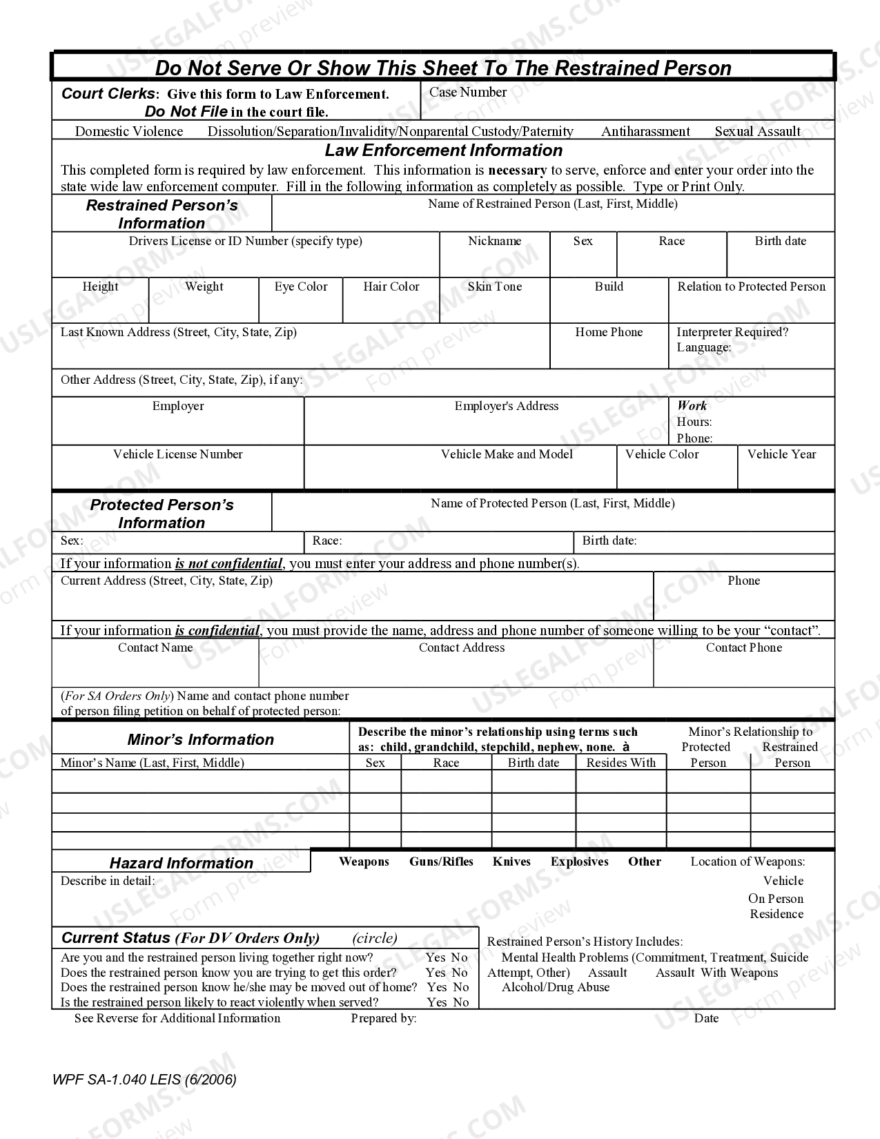 Vancouver Washington SA 1.040 Law Enforcement Information Sheet Law