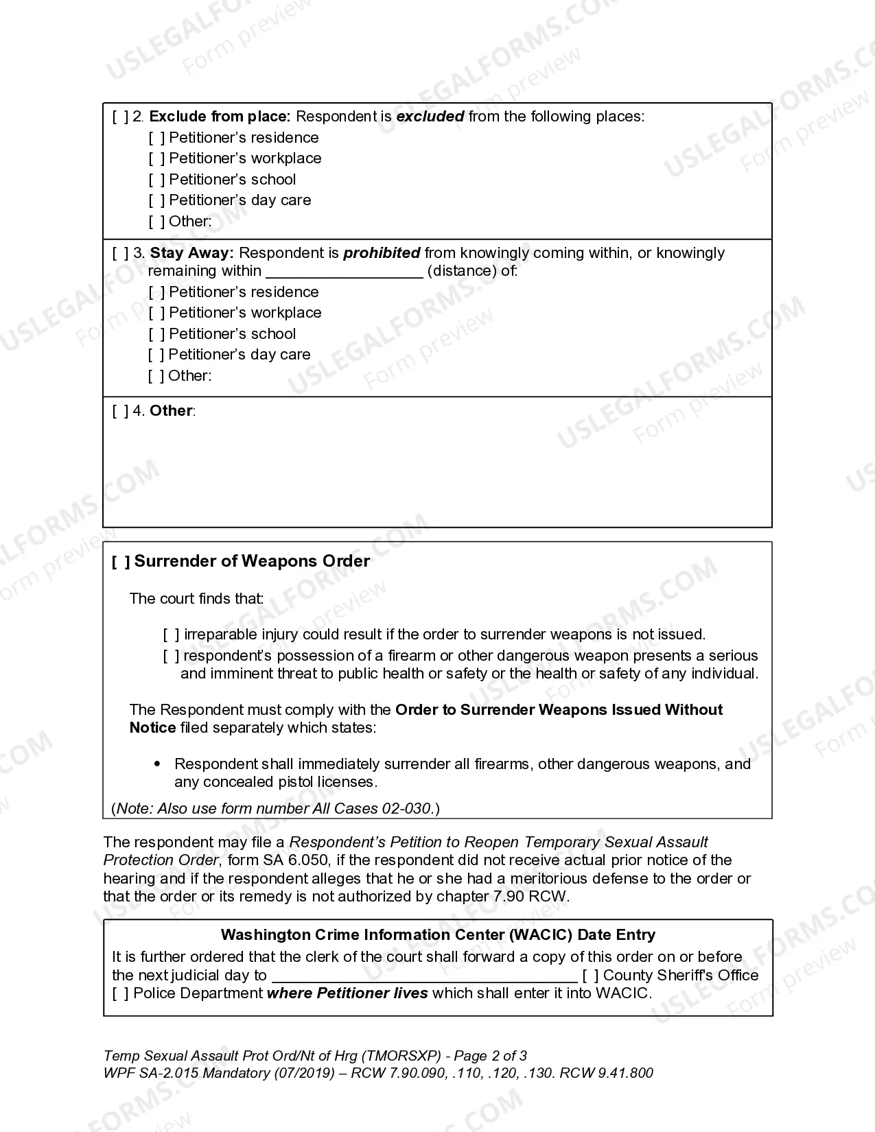 Preview SA 2.015 - Temporary Sexual Assault Protection Order and Notice of Hearing