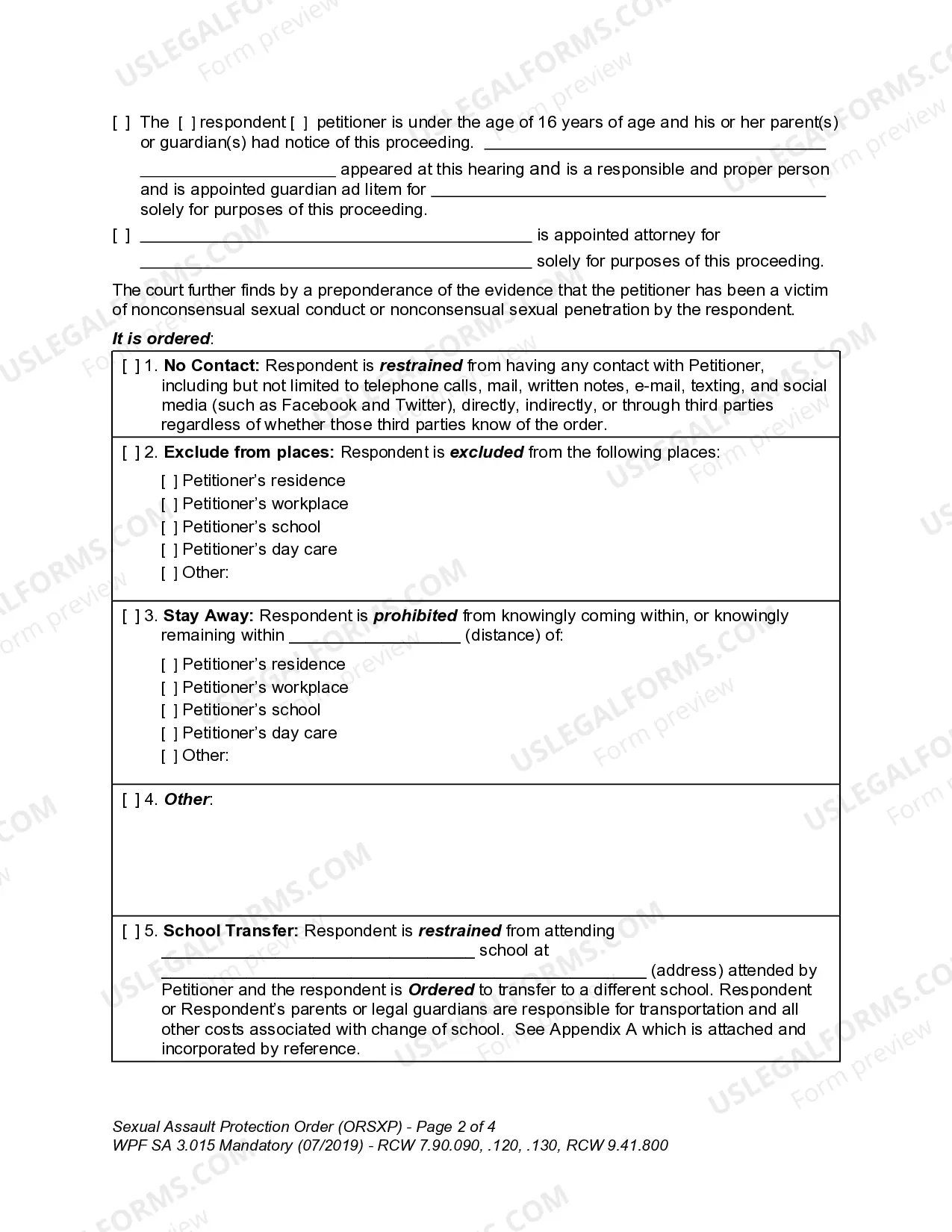 Preview SA 3.015 - Sexual Assault Protection Order