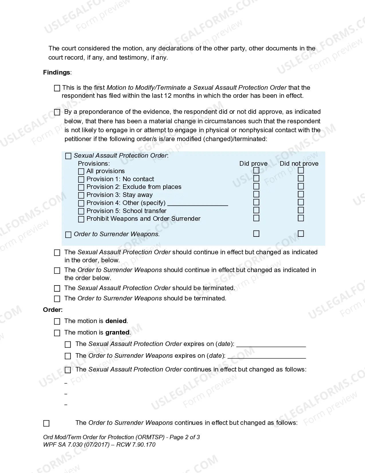 Preview SA 7.030- Order Modifying - Terminating Sexual Assault Protection Order