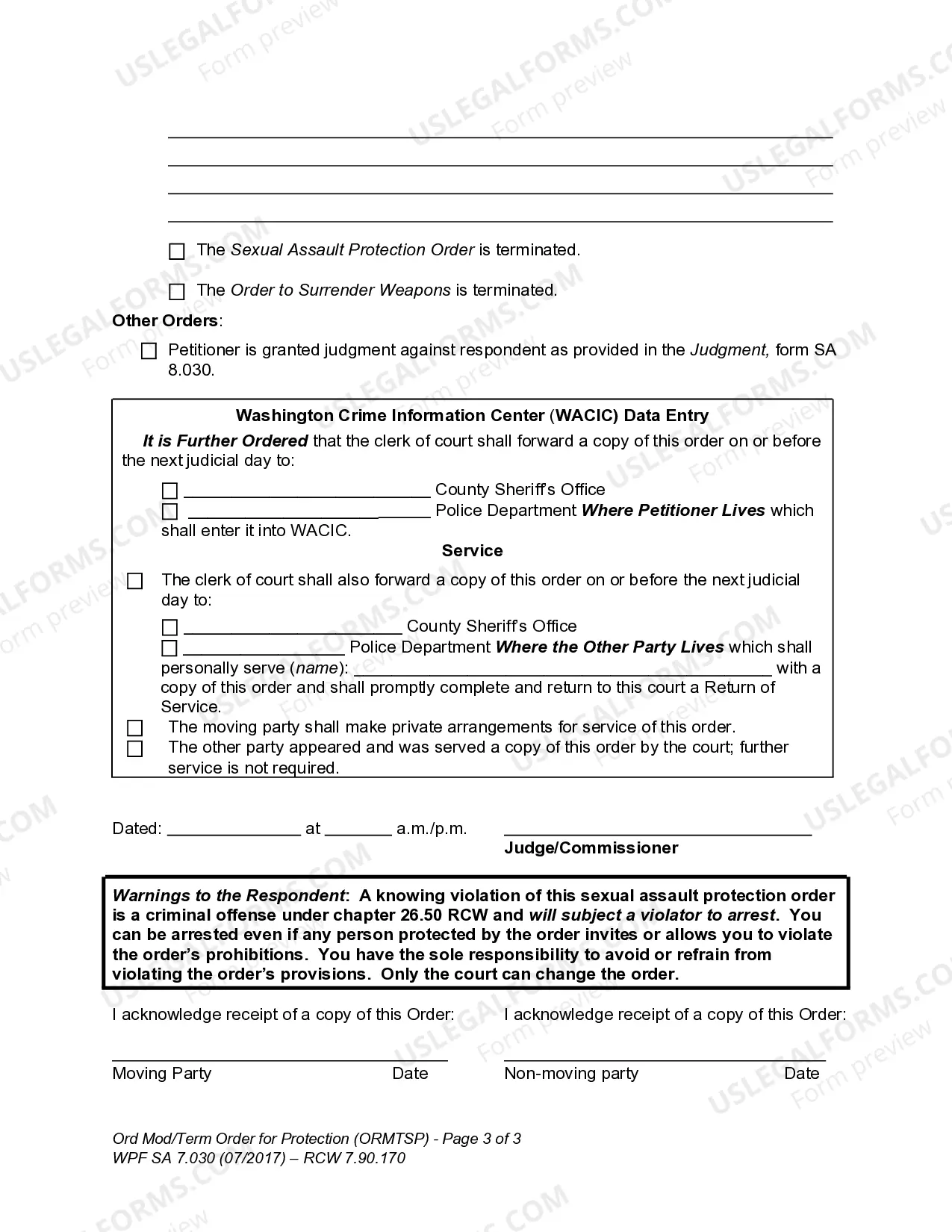 Preview SA 7.030- Order Modifying - Terminating Sexual Assault Protection Order
