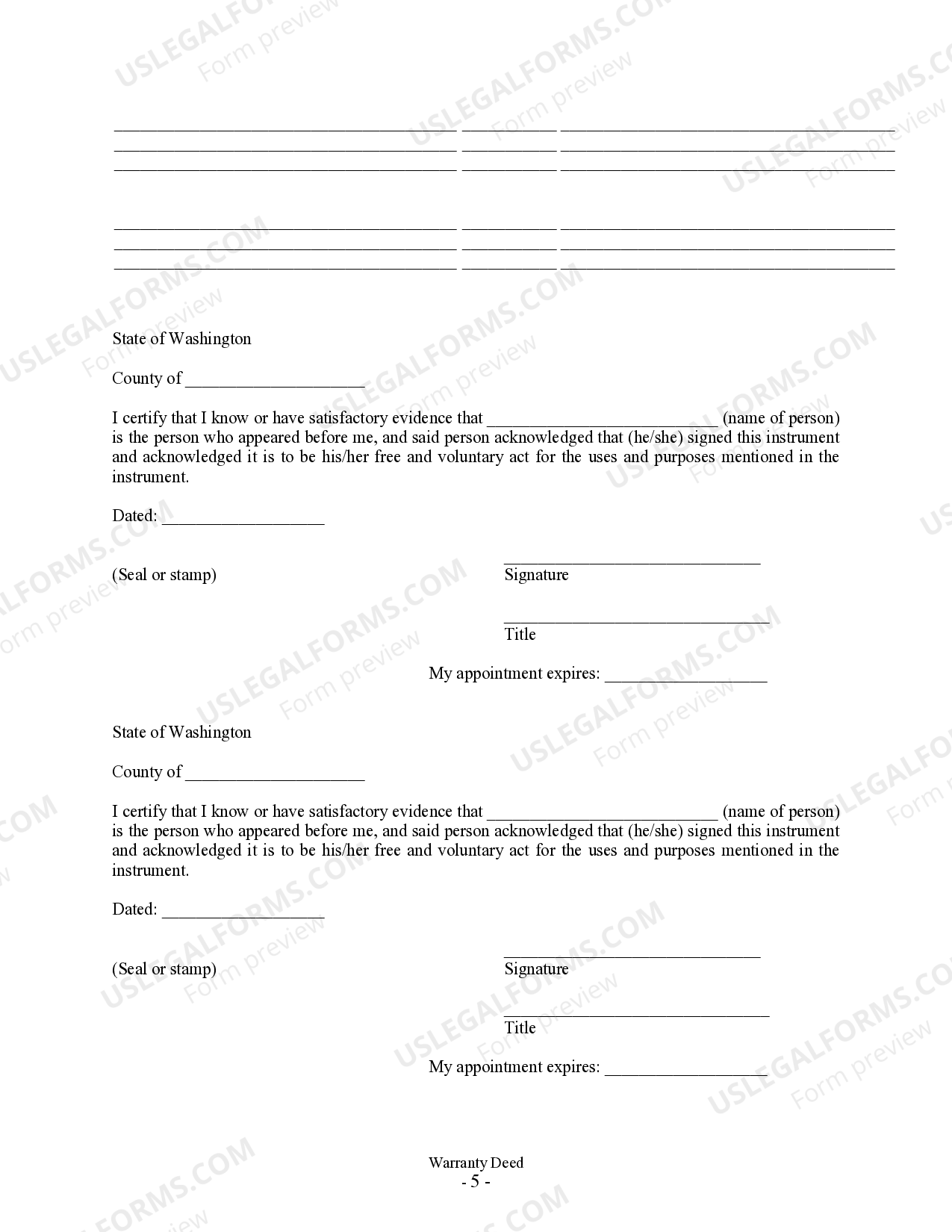 Washington Warranty Deed for Parents to Child with Reservation of Life