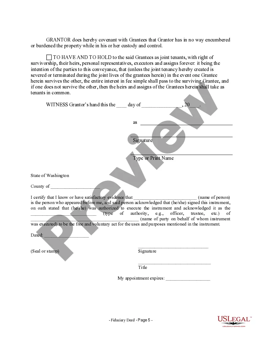 Get Fiduciary Deed for use by Executors, Trustees, Trustors, Administrators and other Fiduciaries Preview Fiduciary Deed for use by Executors, Trustees, Trustors, Administrators and other Fiduciaries