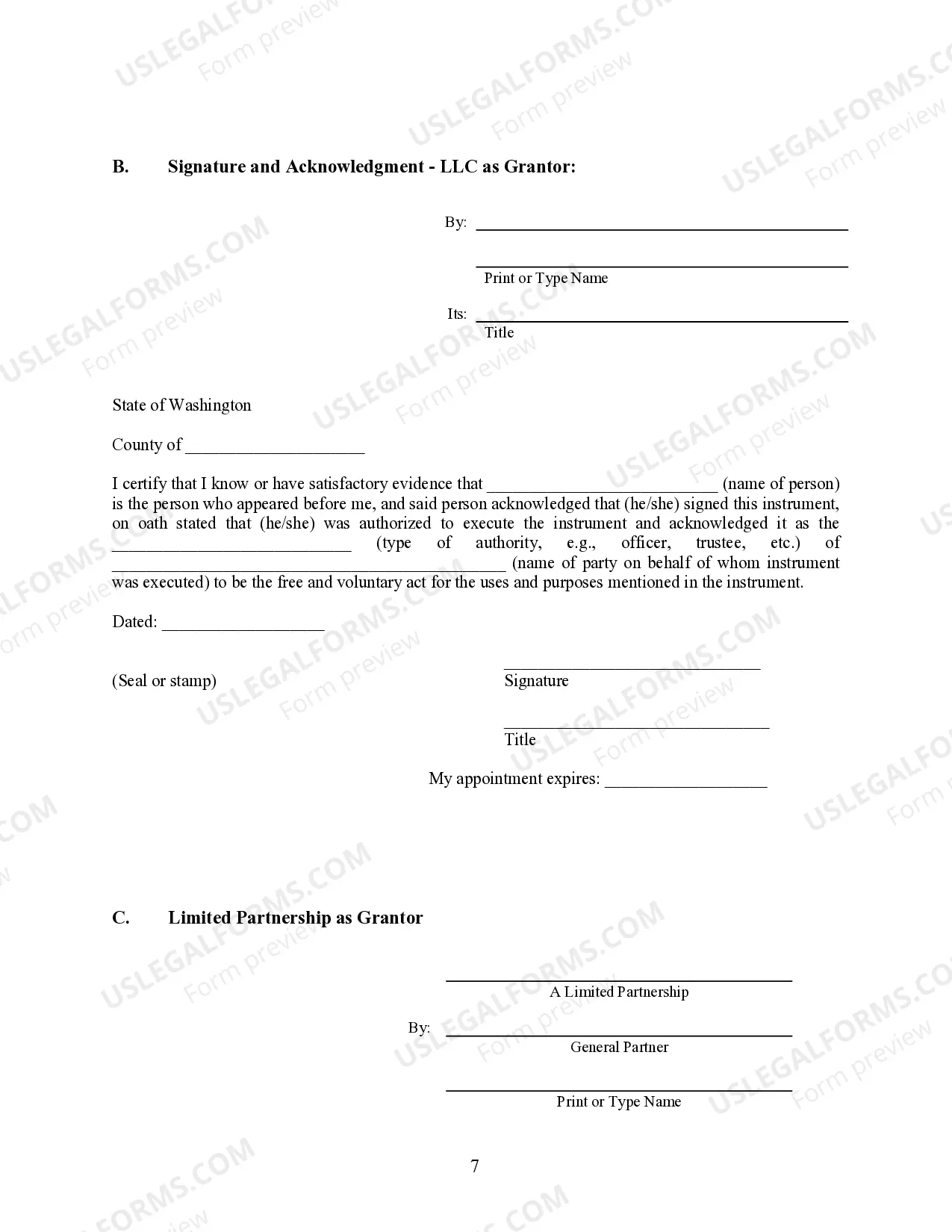 Preview Warranty Deed for Limited Partnership or LLC is the Grantor, or Grantee