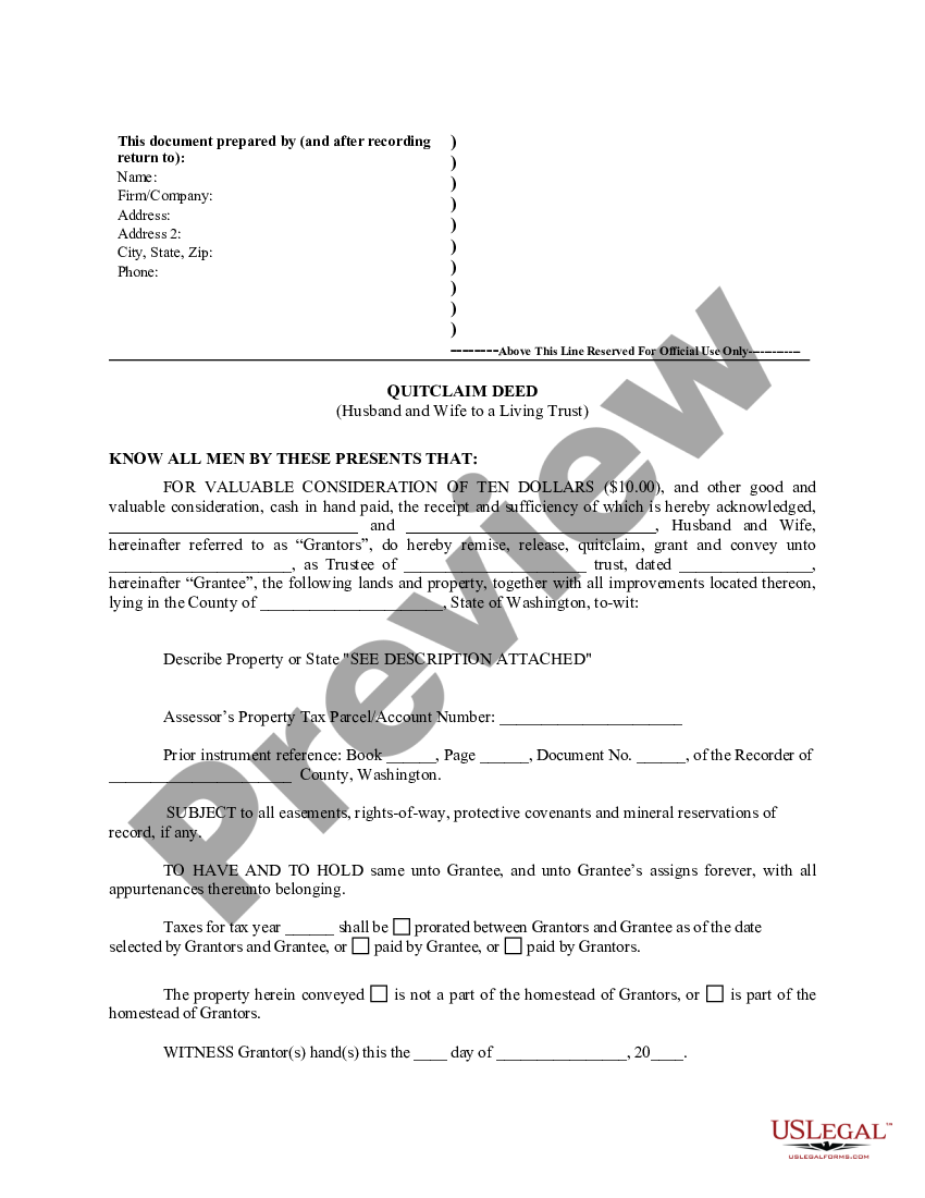 Washington Quitclaim Deed for Husband and Wife to Living Trust - Living ...