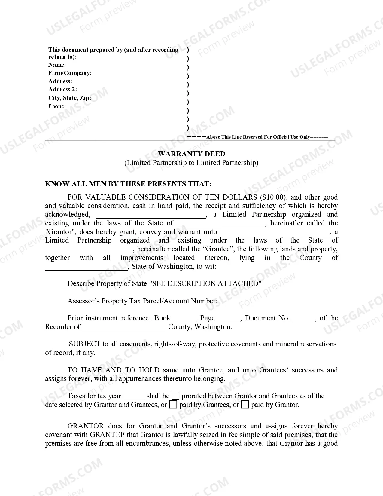 Preview Warranty Deed for Limited Partnership to Limited Partnership