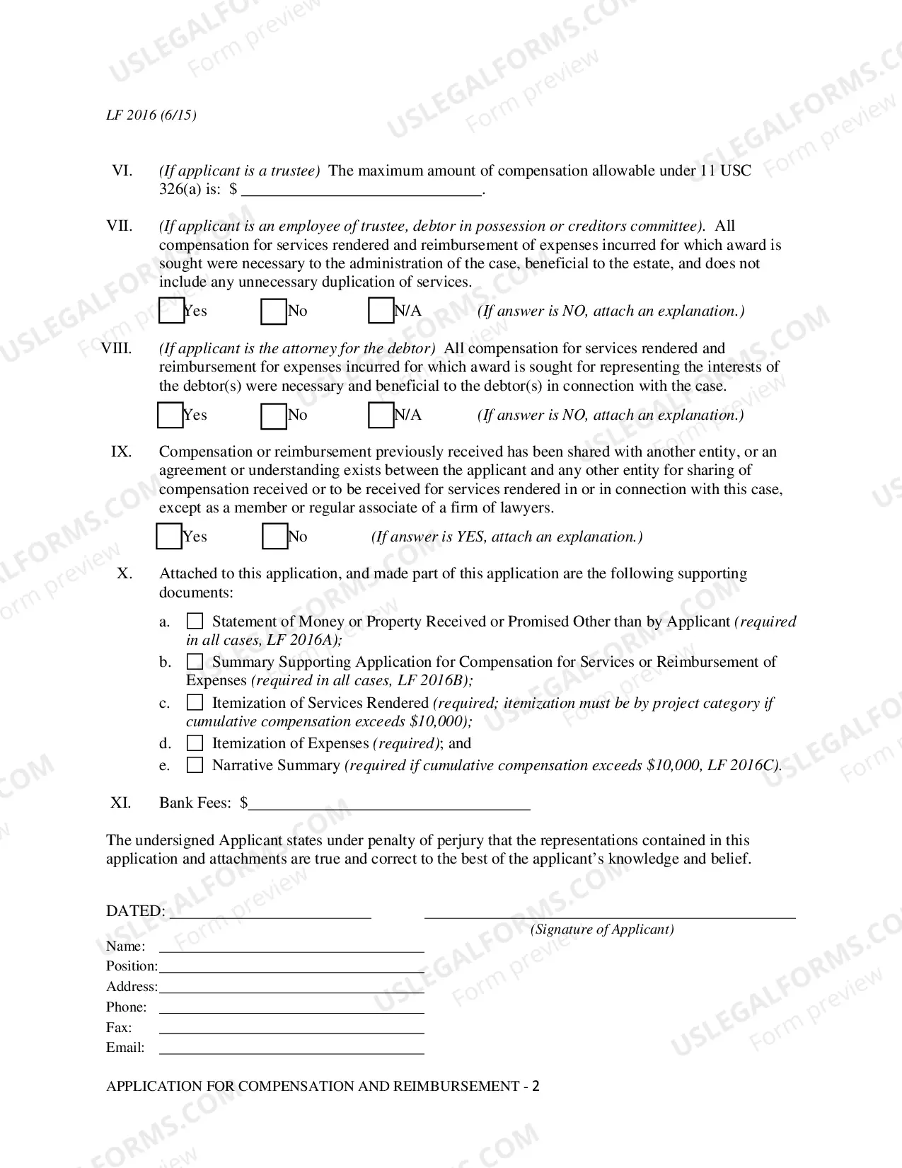 Preview Application For Award of Compensation And Reimbursement