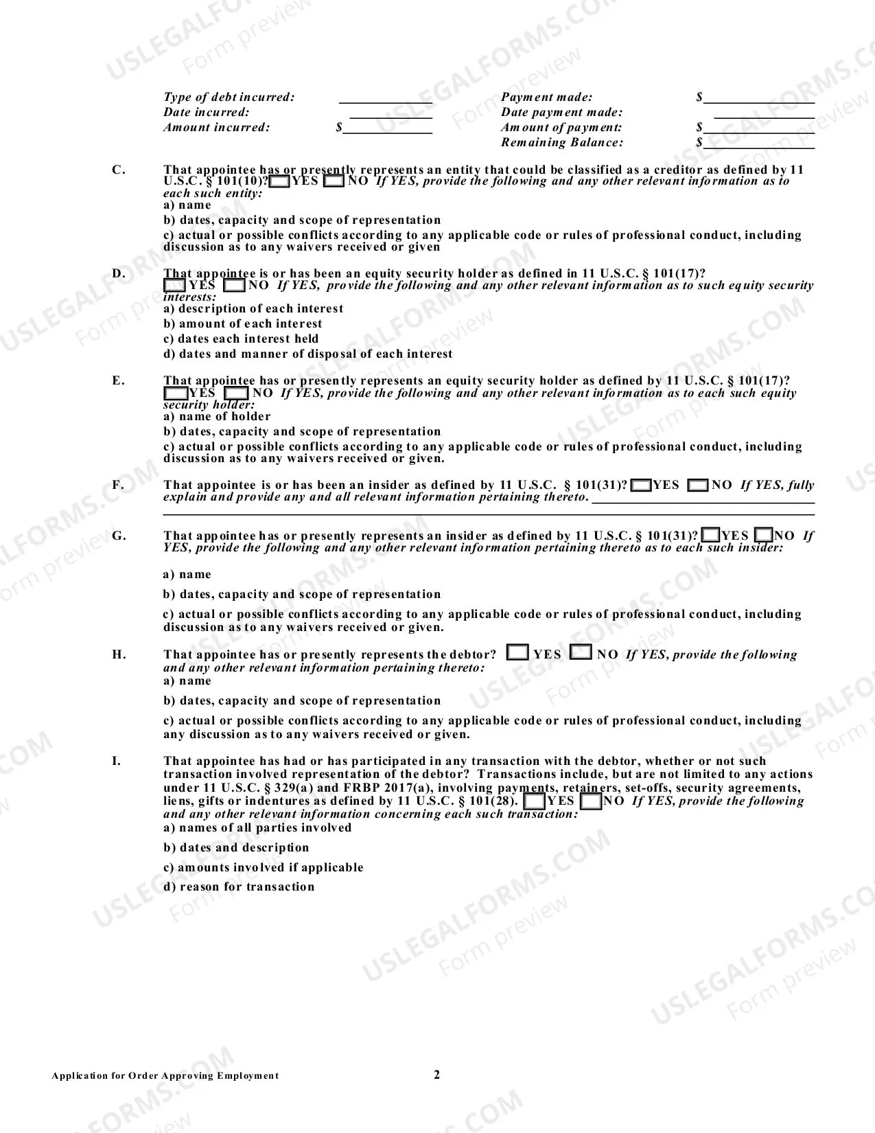 Preview Application For Order Approving Employment