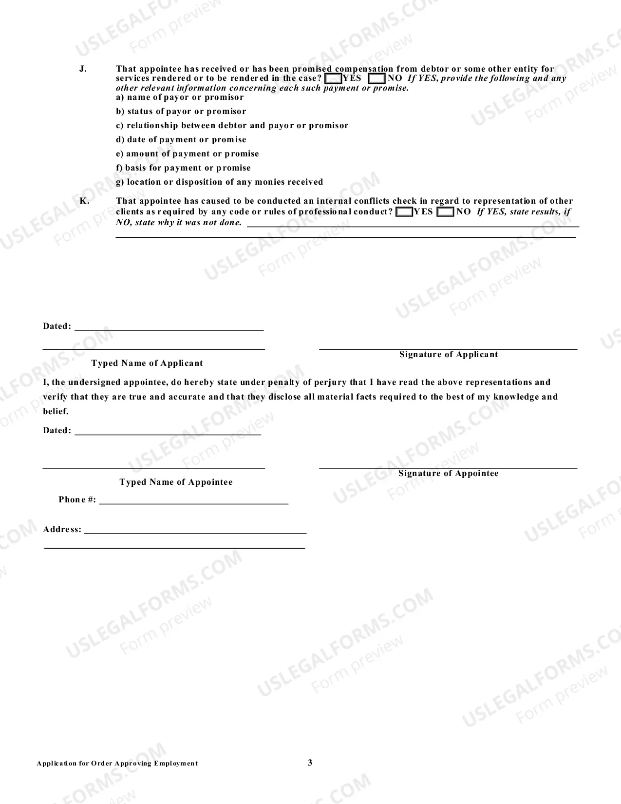 Preview Application For Order Approving Employment