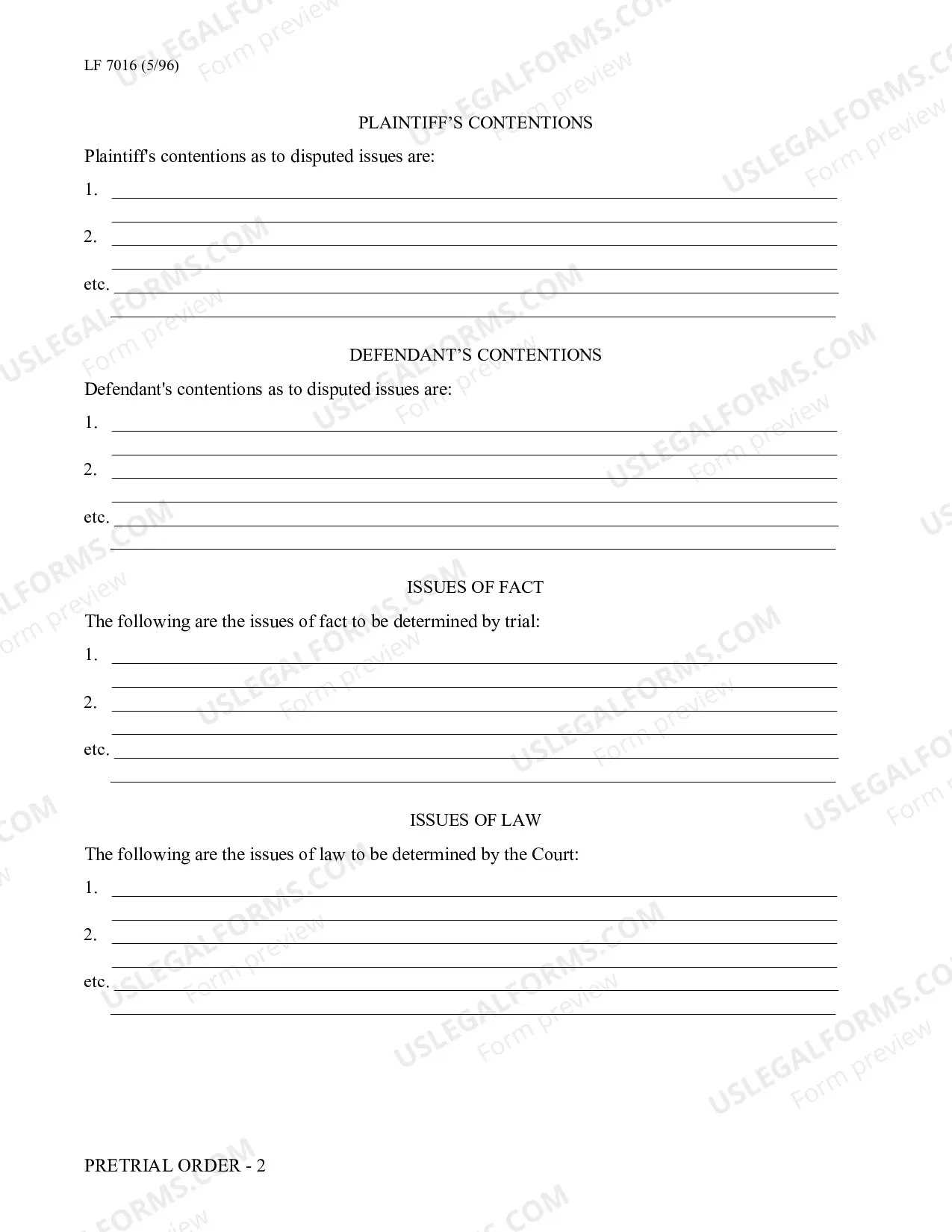 Preview Pretrial Order