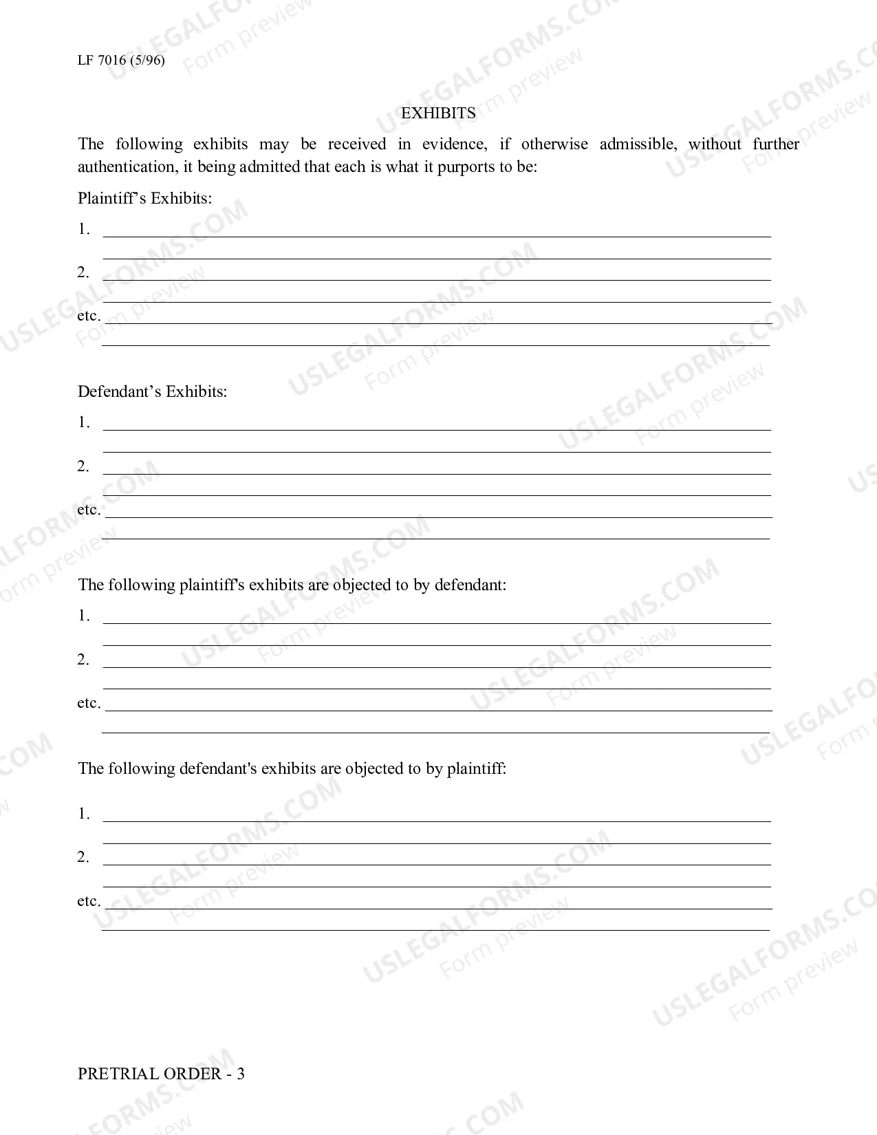 Preview Pretrial Order