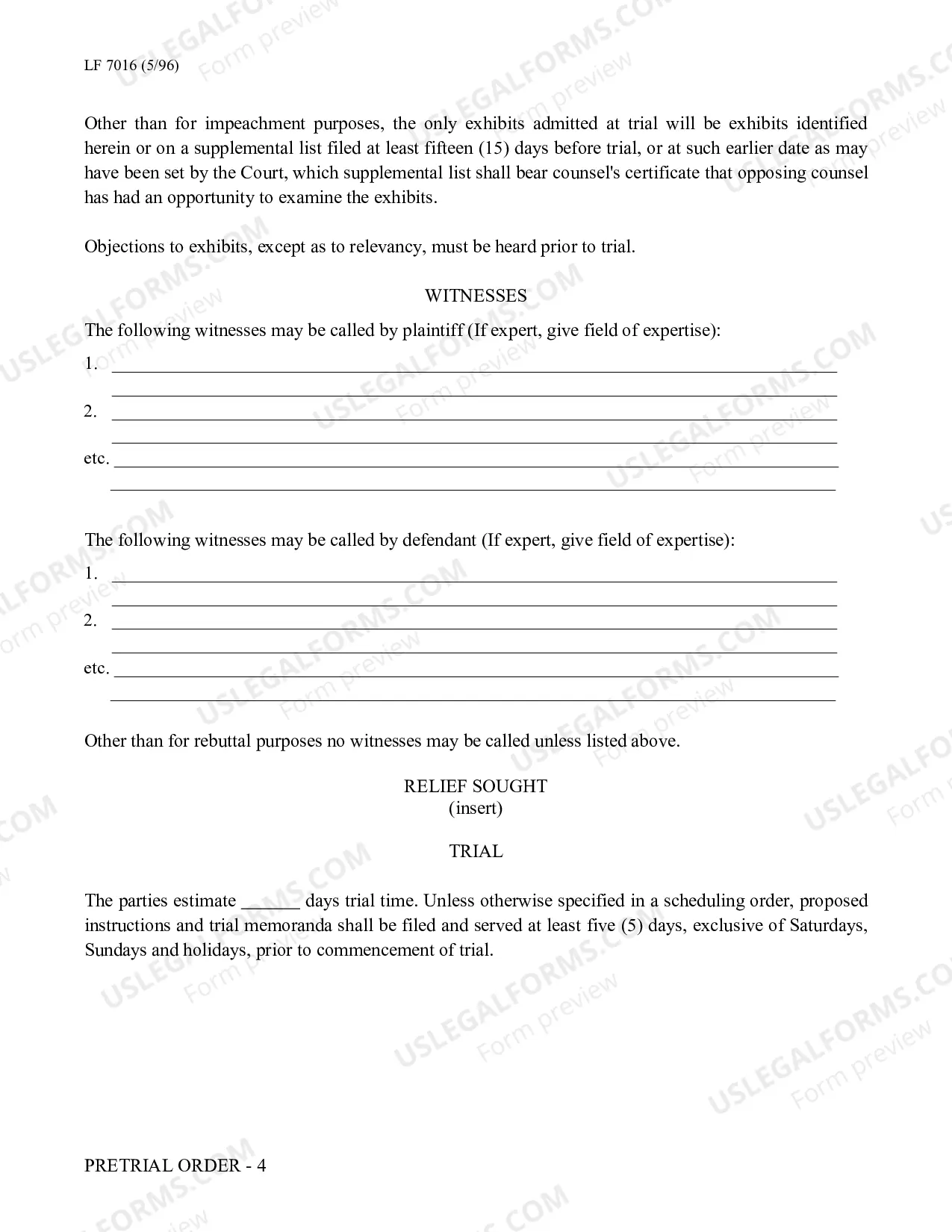 Preview Pretrial Order