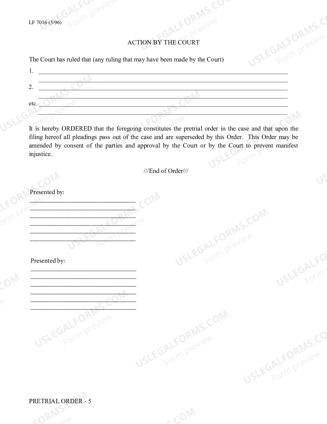 Preview Pretrial Order