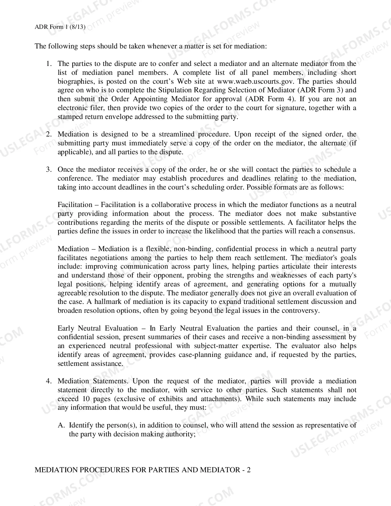 Preview Mediation Procedures for Parties and Mediator