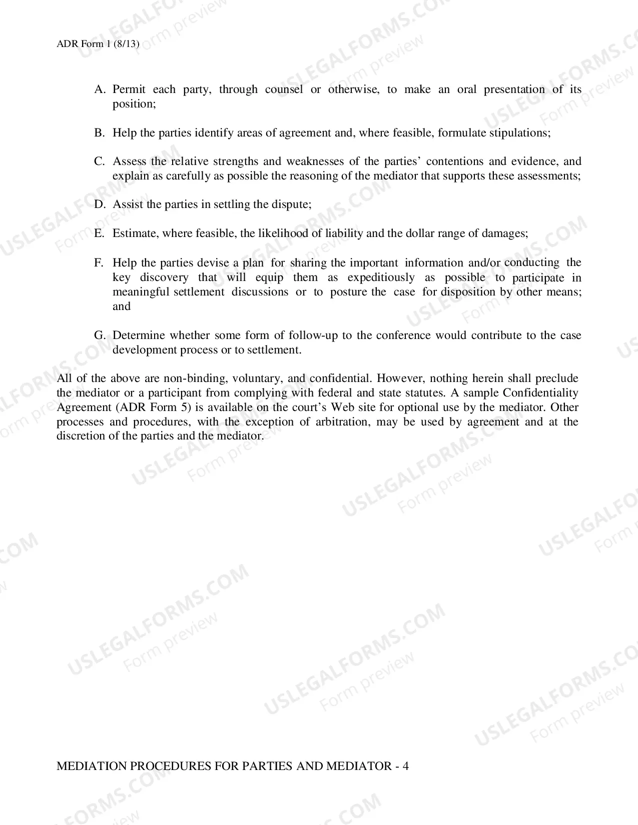 Preview Mediation Procedures for Parties and Mediator