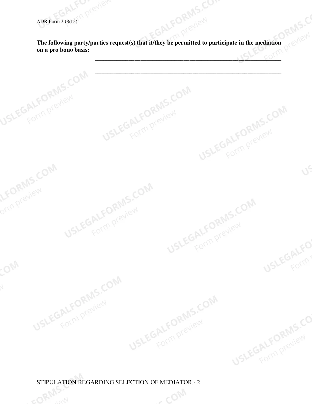 Preview Stipulation Regarding Selection of Mediator