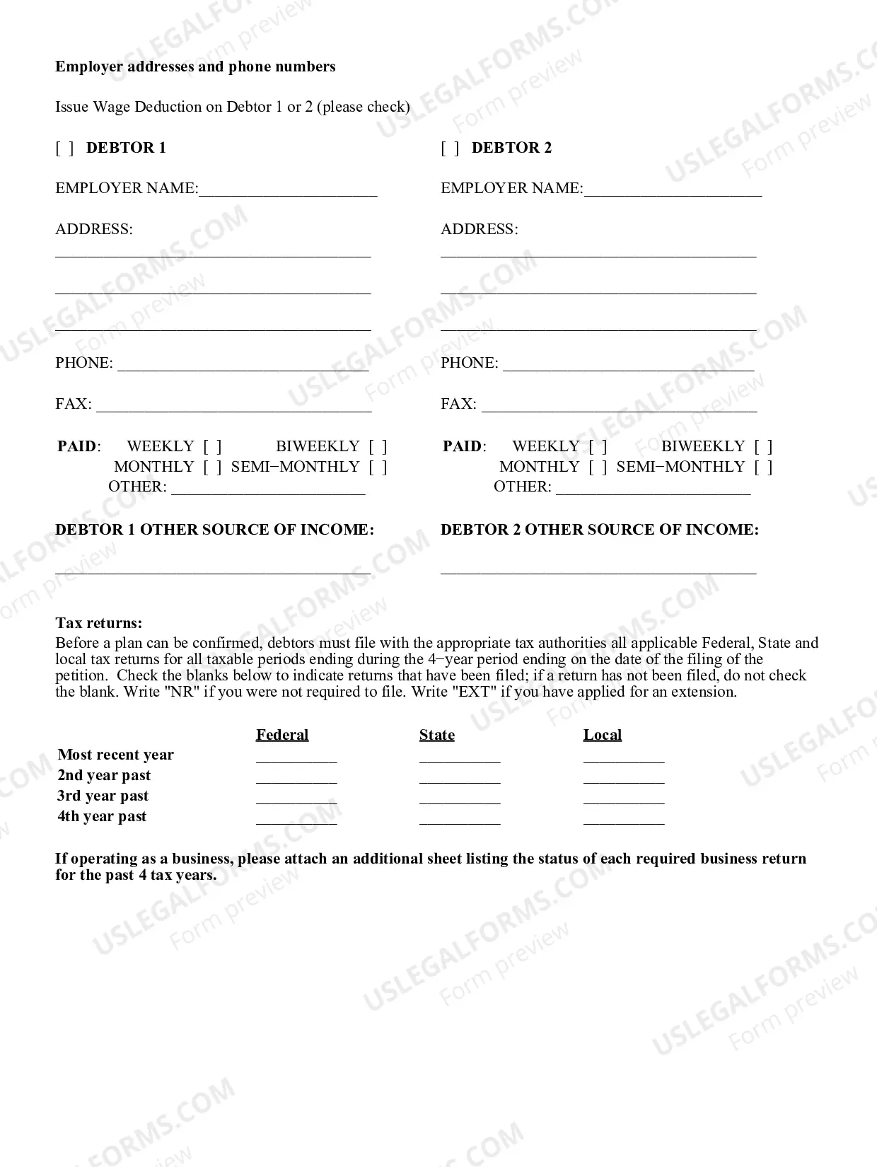 Preview Chapter 13 Trustee Information Sheet
