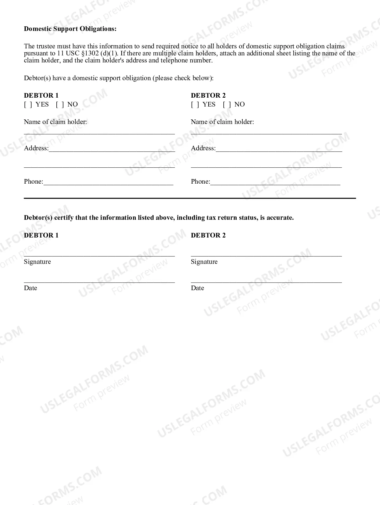 Preview Chapter 13 Trustee Information Sheet