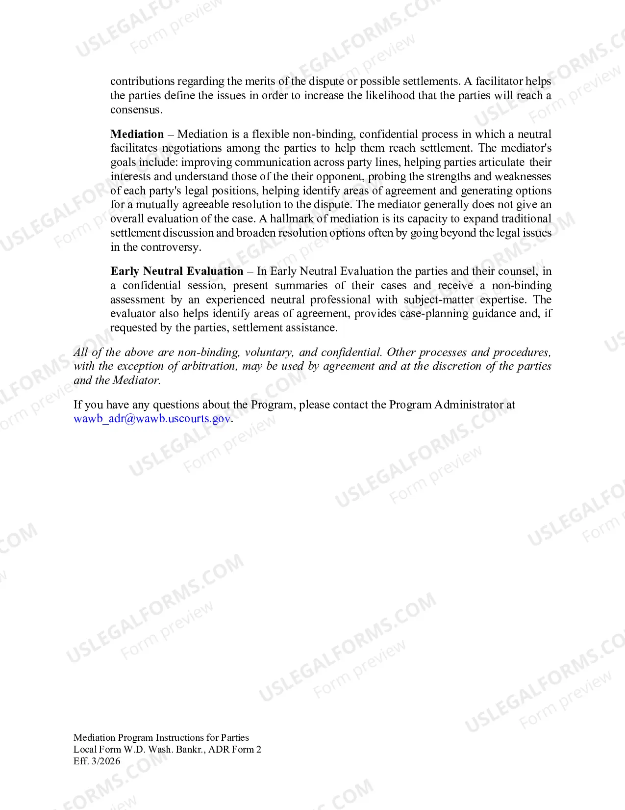 Preview Mediation Program Instructions for Parties