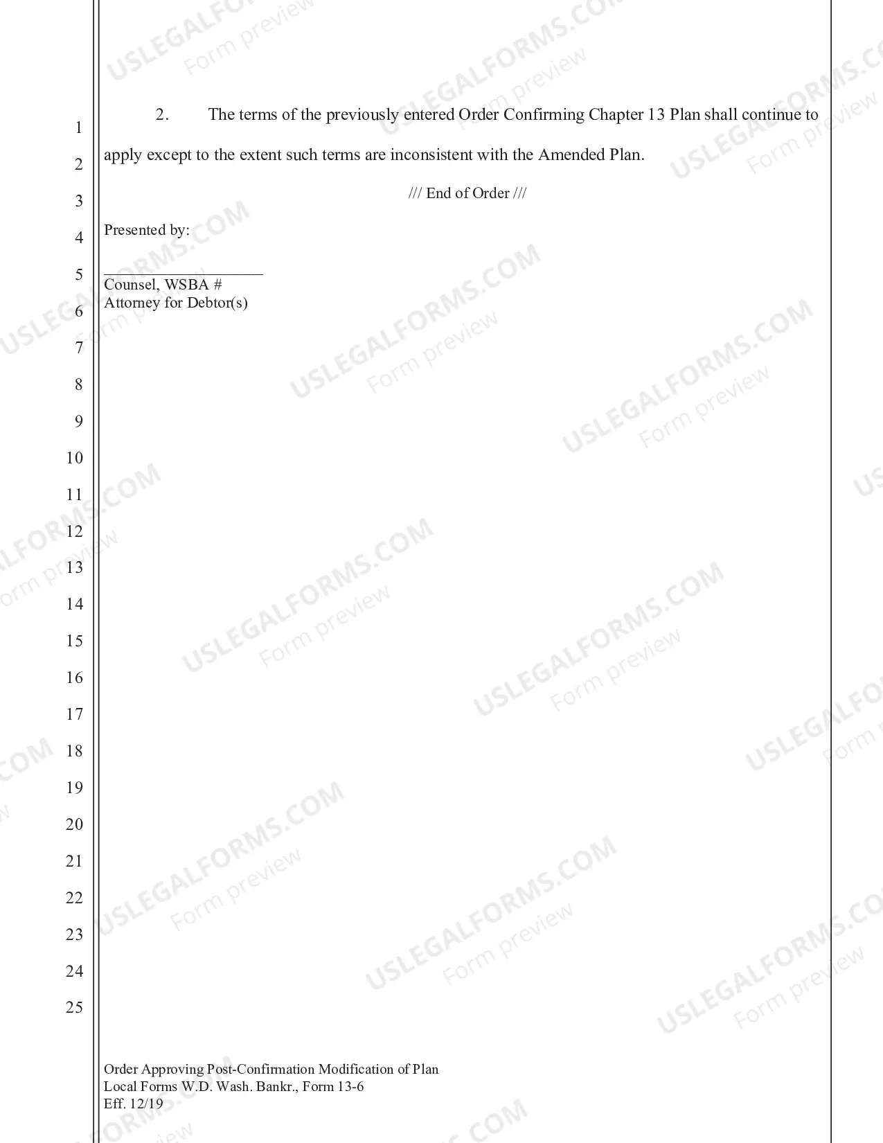 Preview Order Approving Post Confirmation Modification of Plan