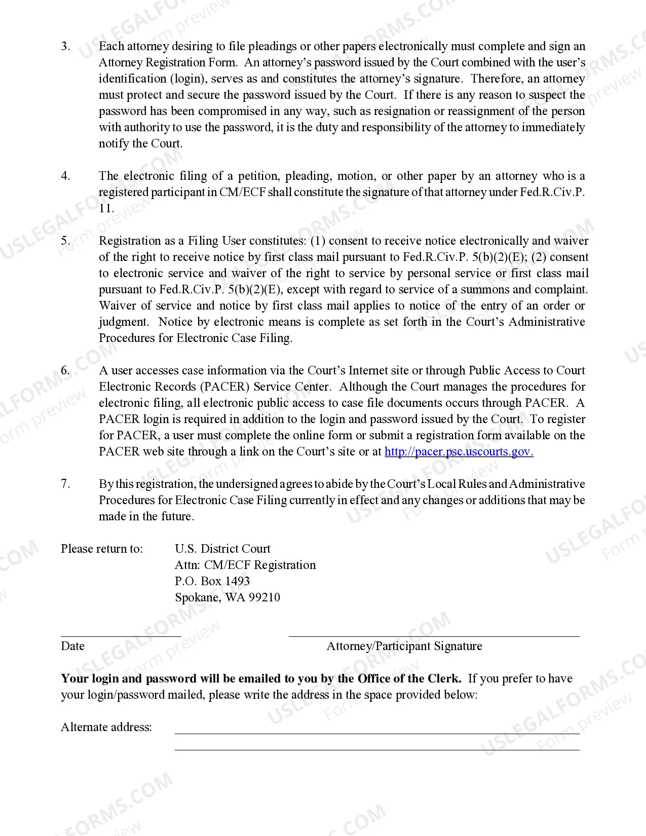Preview Electronic Case Filing System Attorney Registration Form