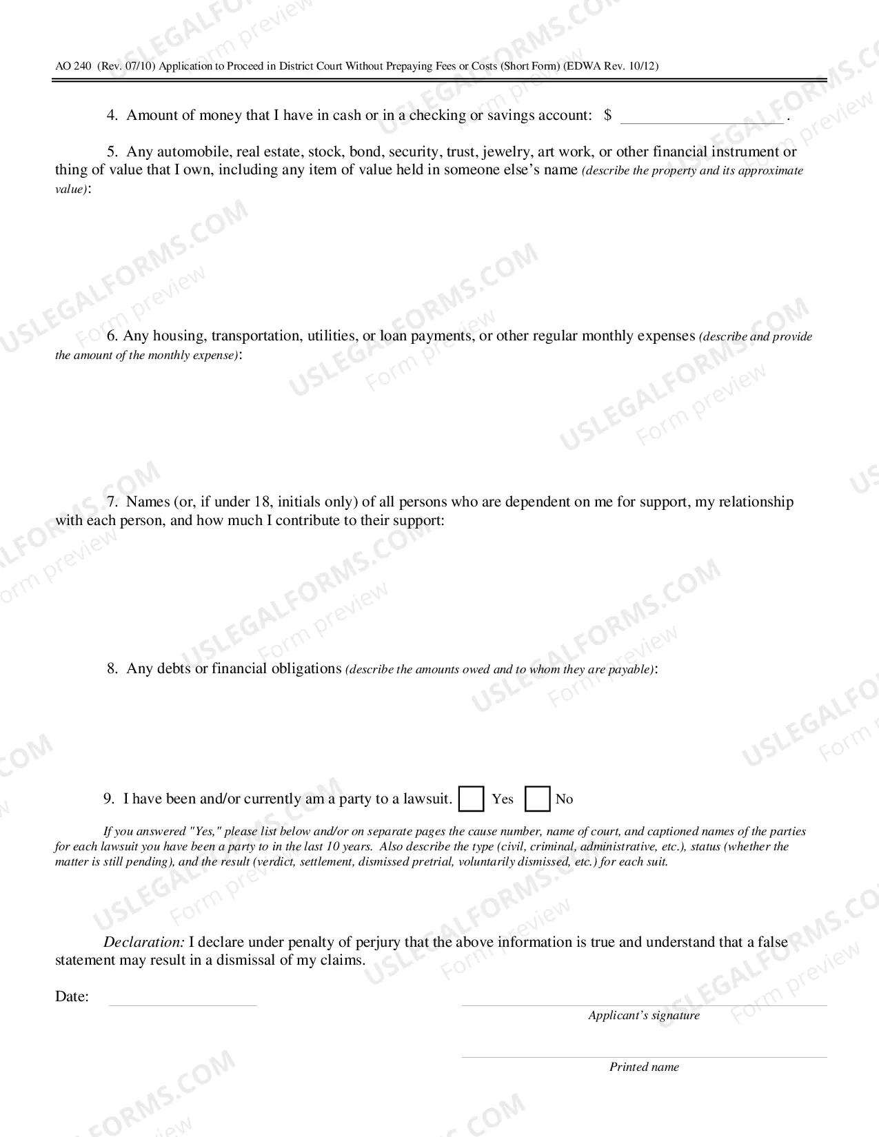 Preview Application to Proceed Without Prepaying Fees