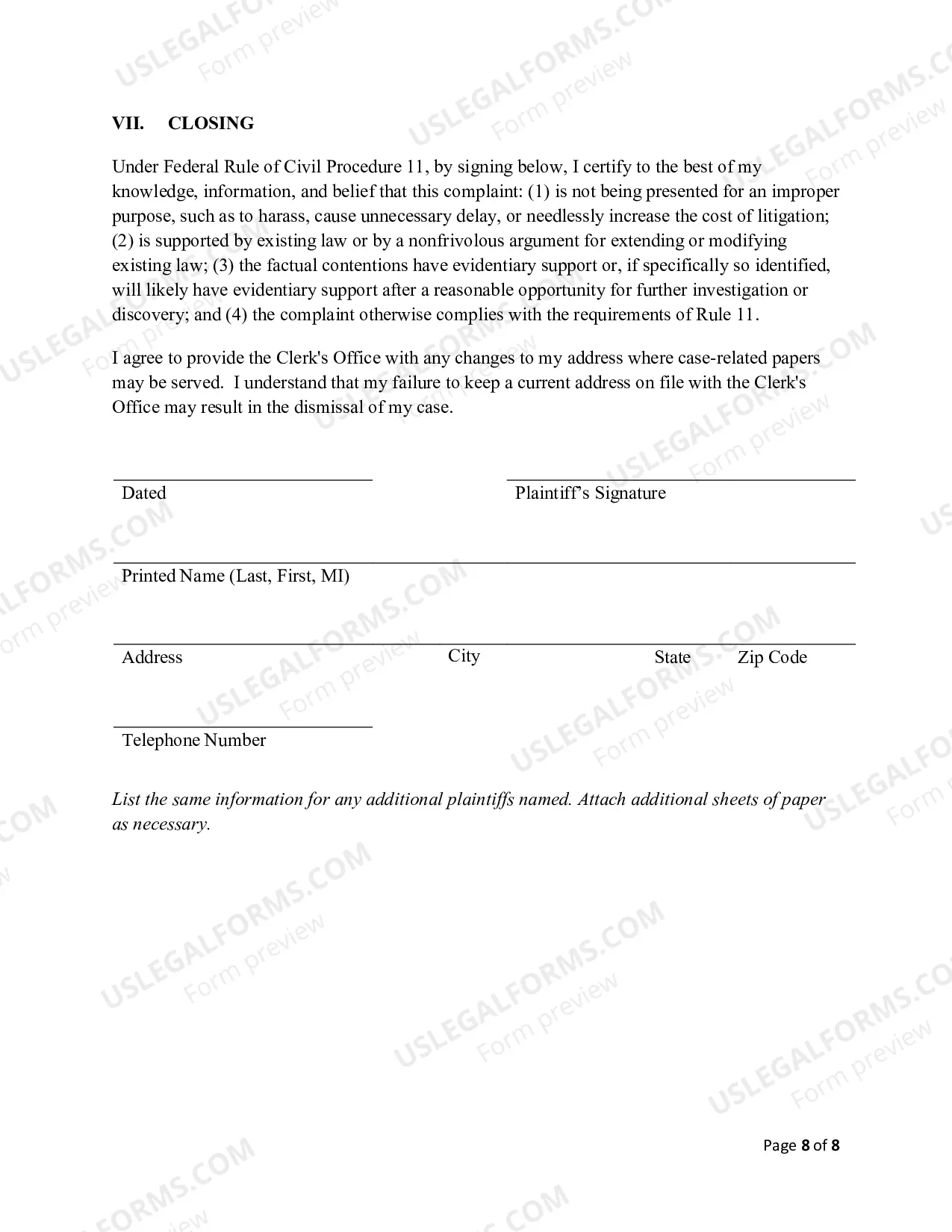 Preview Complaint - General Civil (pro se)