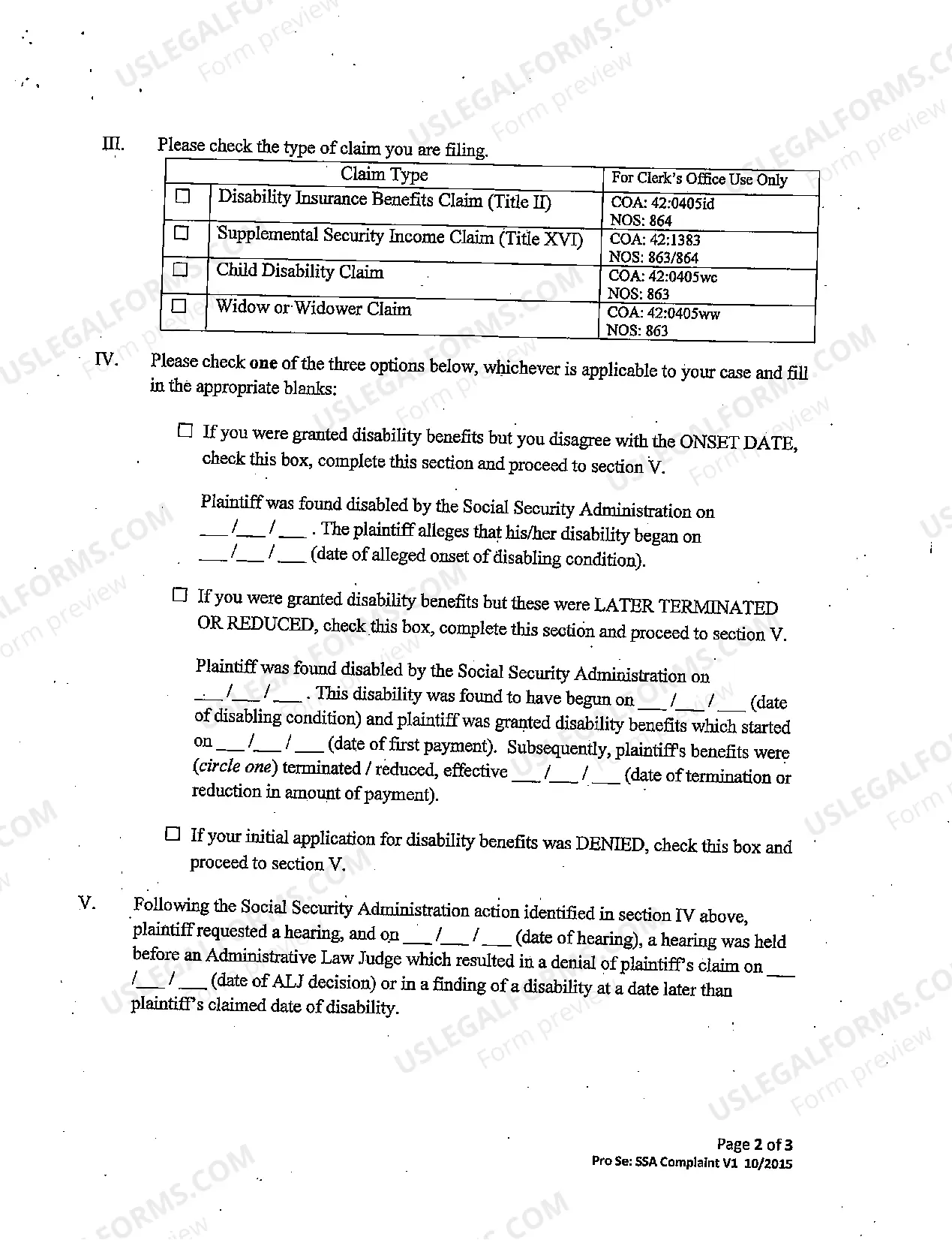 Preview Complaint - Social Security - (pro se)