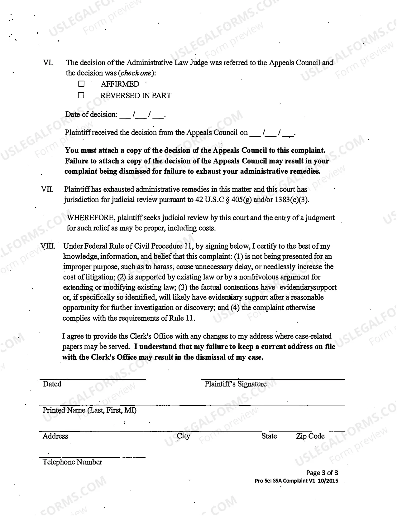 Preview Complaint - Social Security - (pro se)