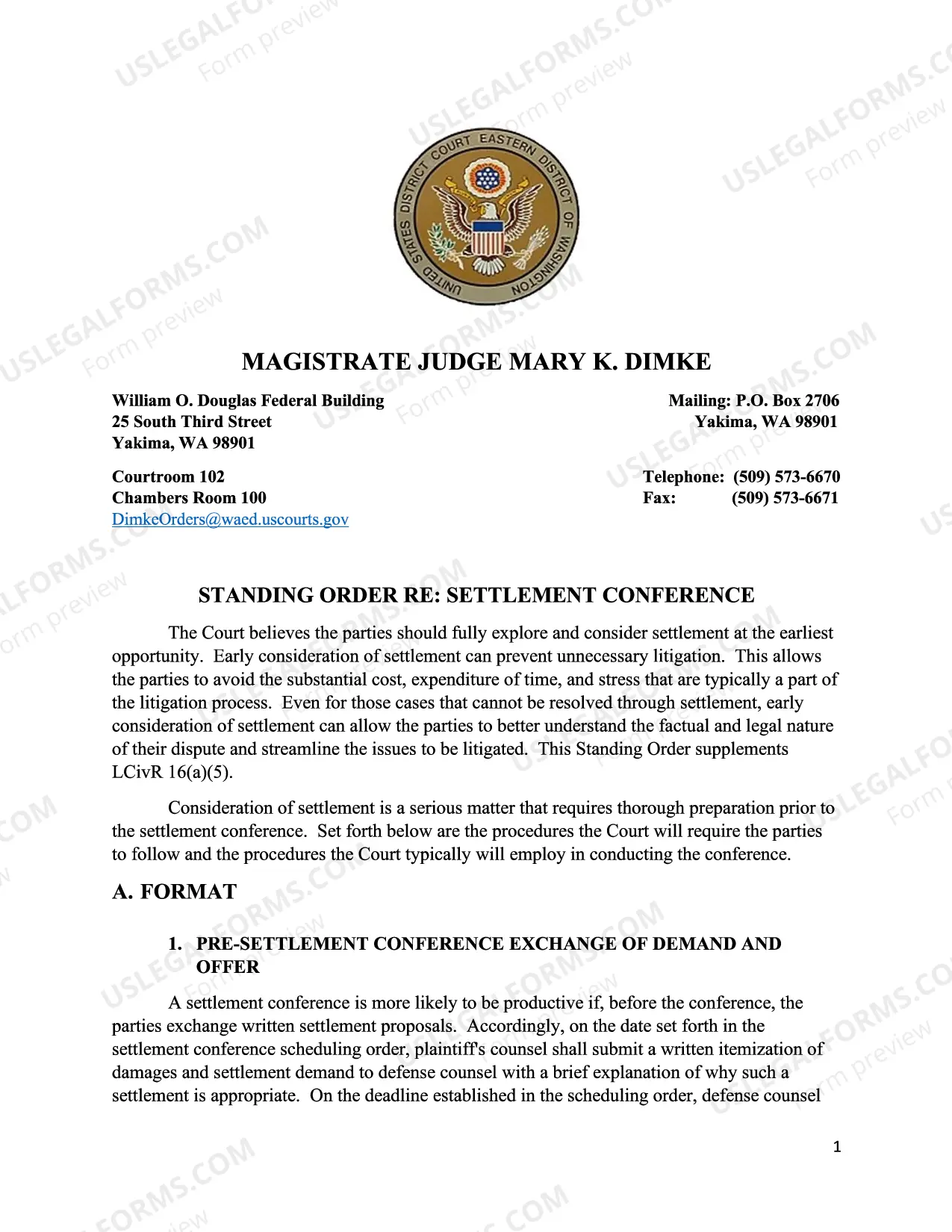 Preview Settlement Conference - Standing Order - Magistrate Judge Dimke