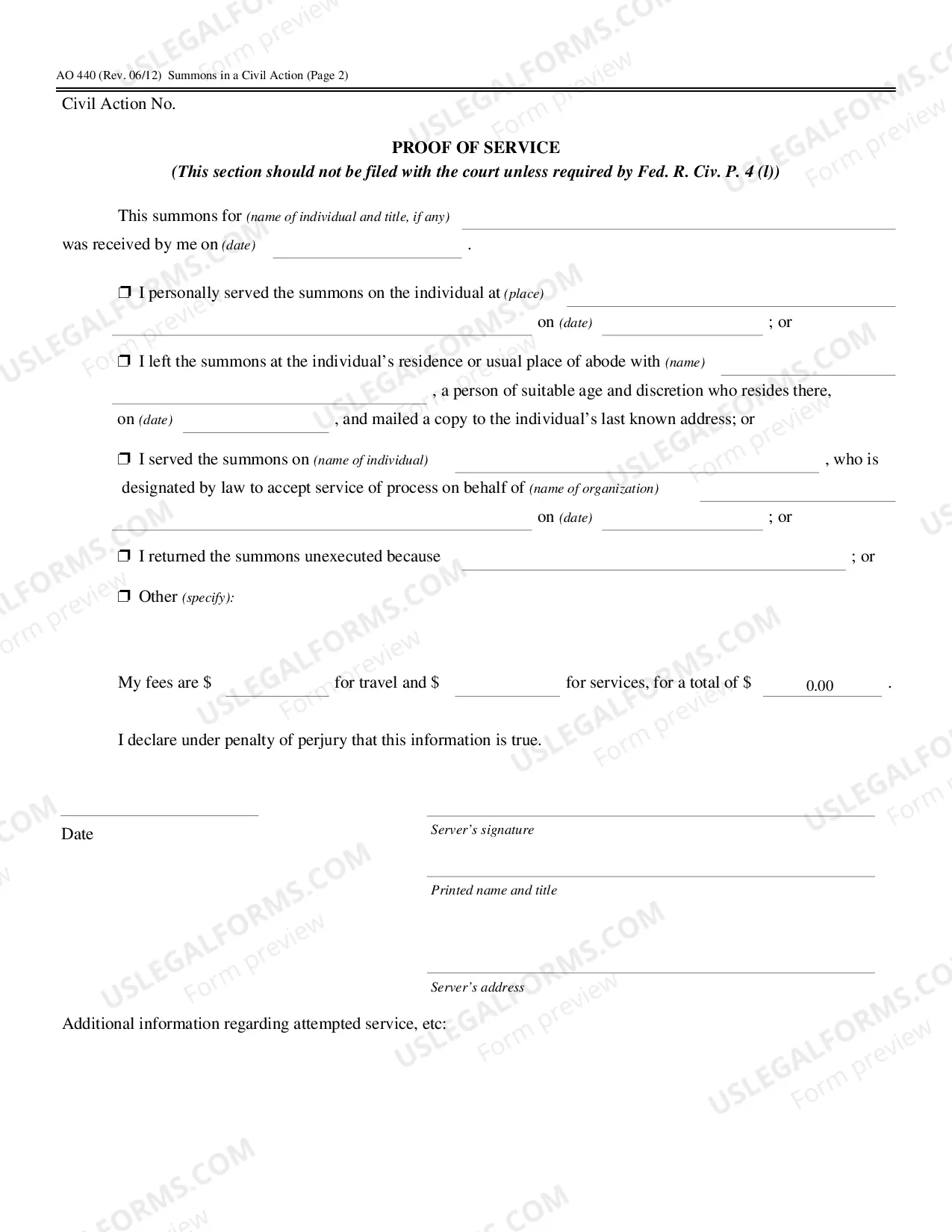 Preview Summons - Civil Case