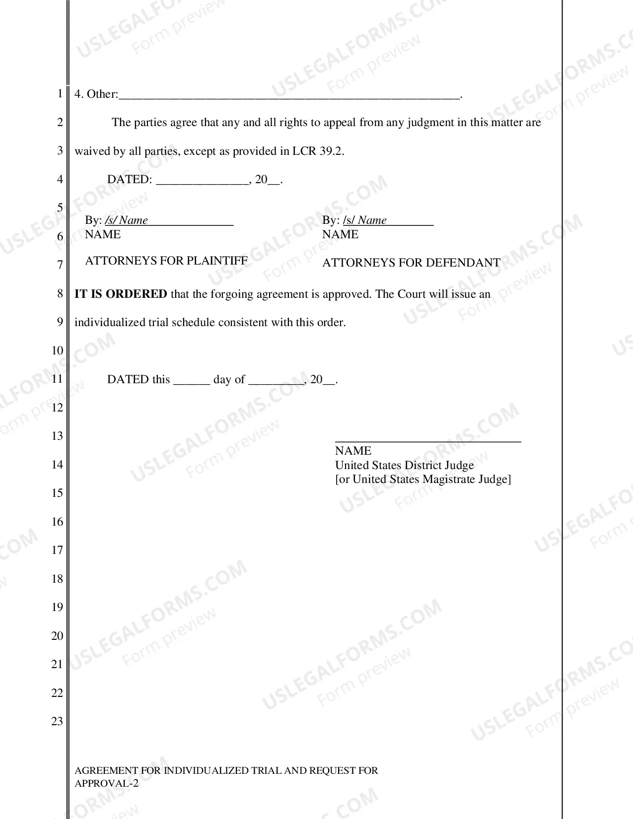 Preview Agreement For Individualized Trial And Request For Approval