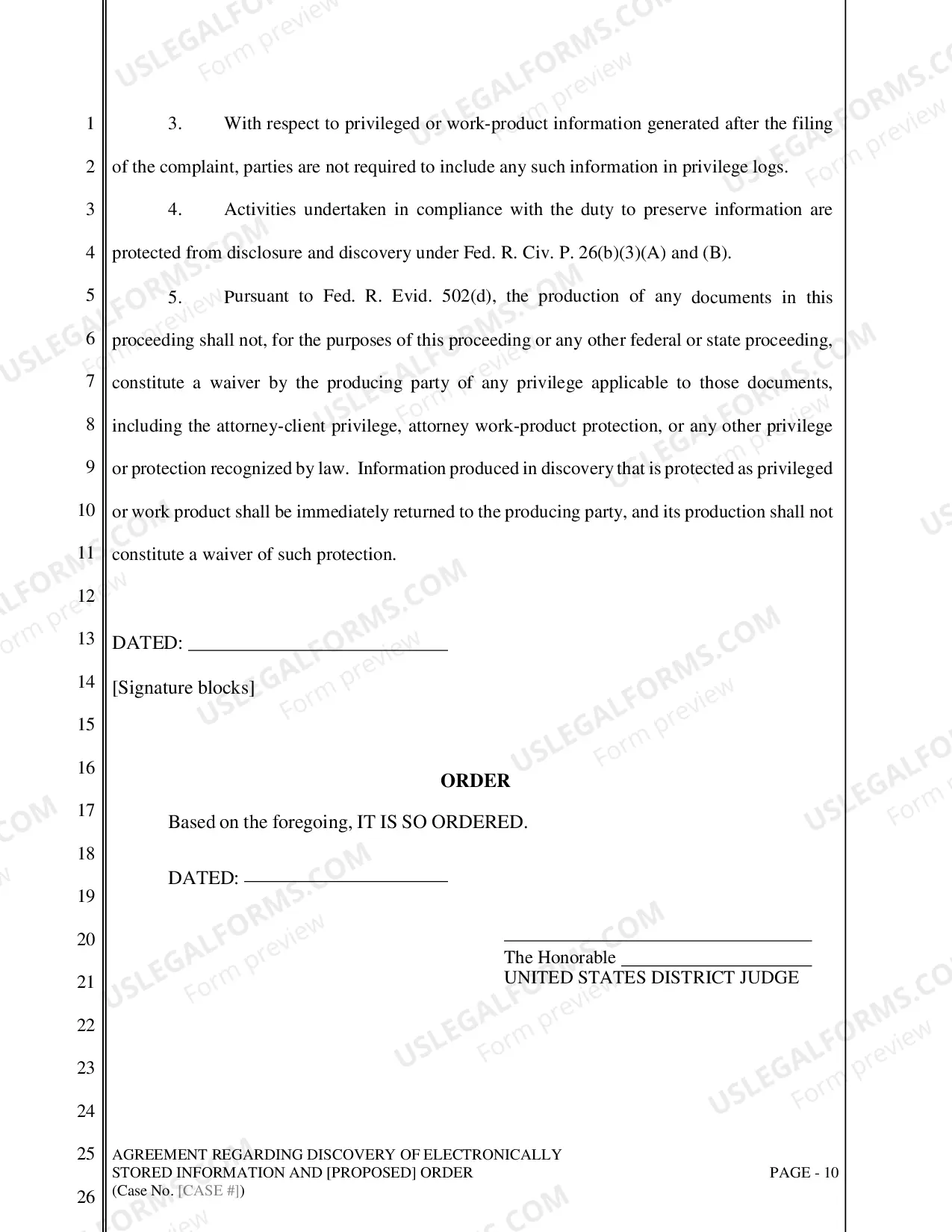 Preview Agreement Regarding Discovery of Electronically Stored Information