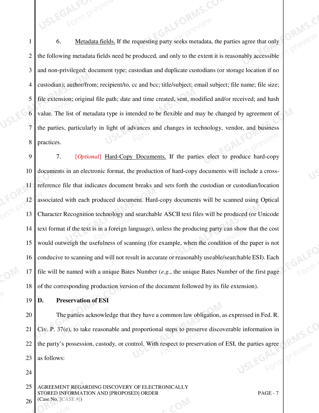 Preview Agreement Regarding Discovery of Electronically Stored Information