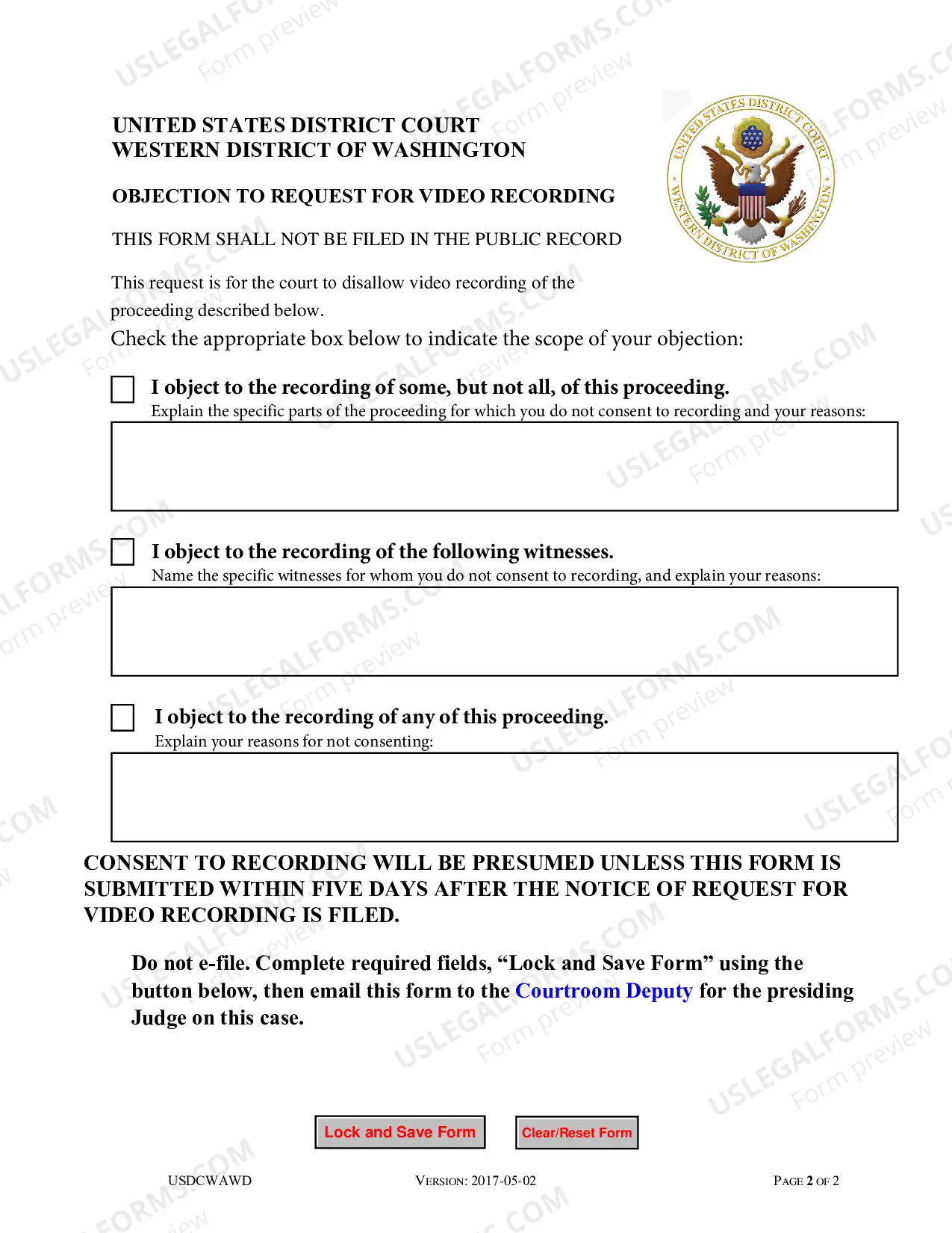 Preview Party Response To Request For Video Recording