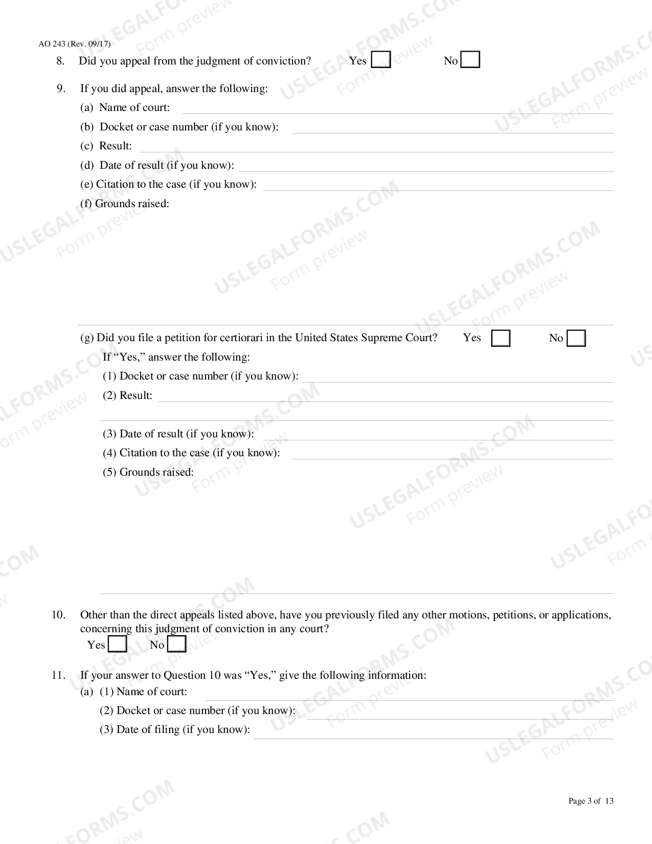 Preview 2255 Motion to Vacate, Set Aside, or Correct Sentence(Federal Court conviction)