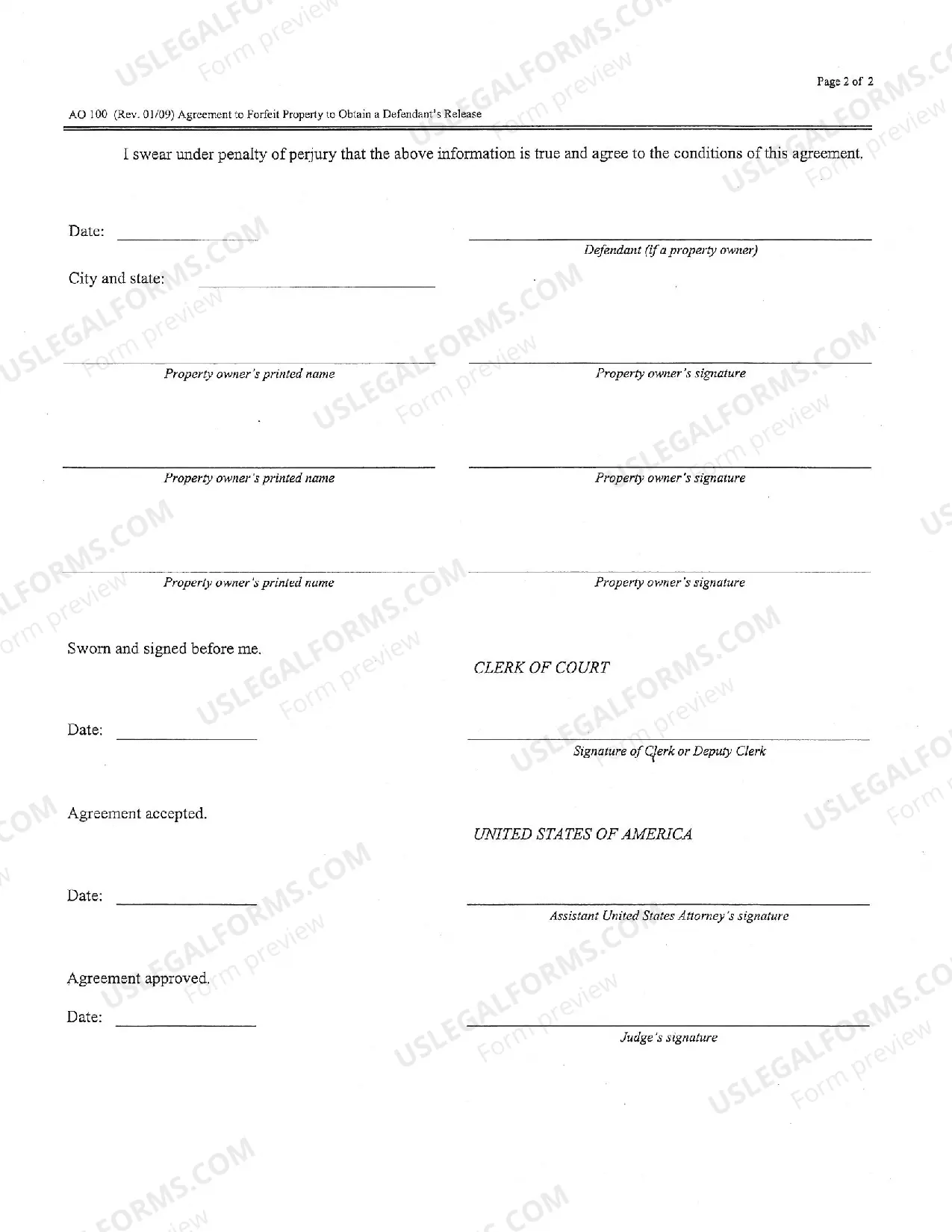 Preview Agreement to Forfeit Property