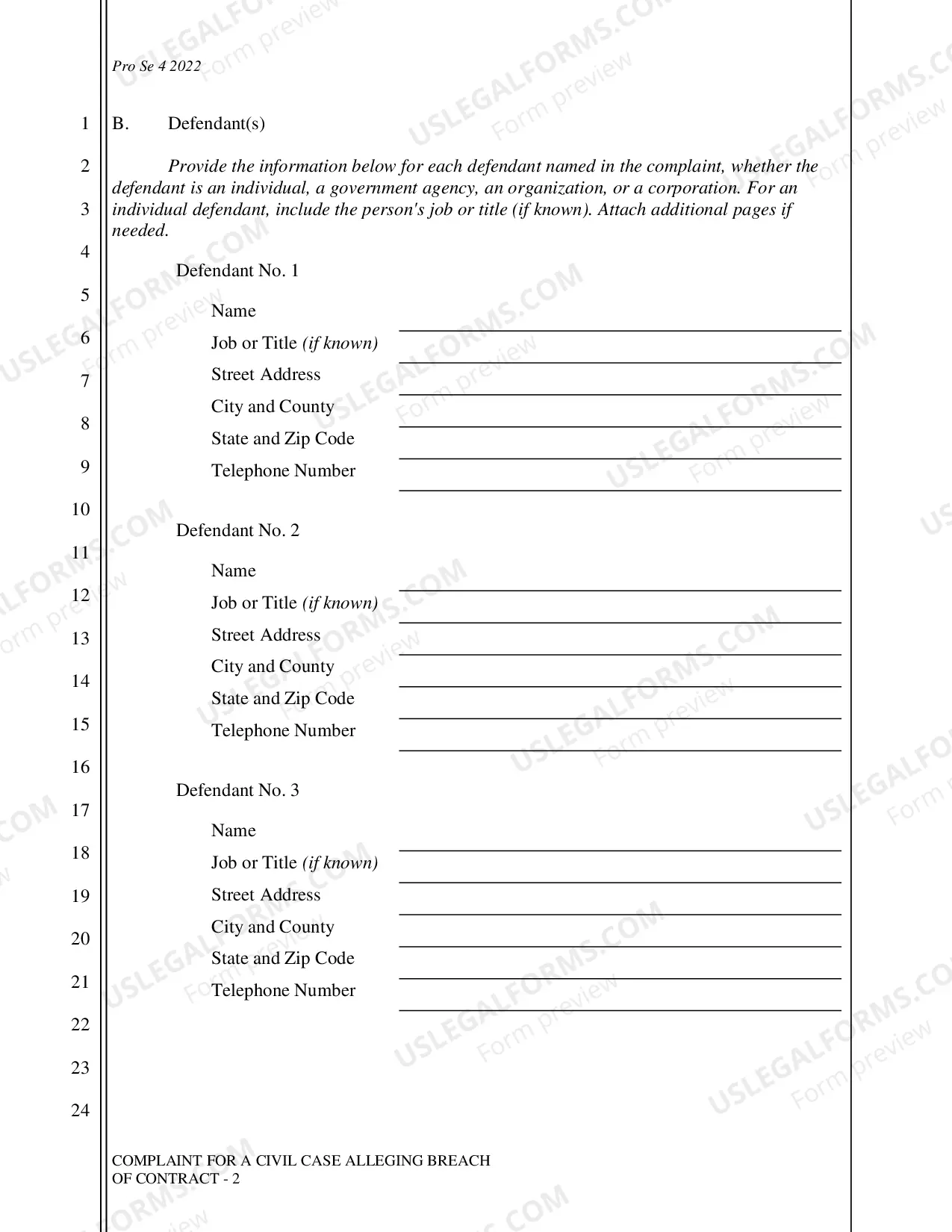 Preview Complaint - Breach of Contract