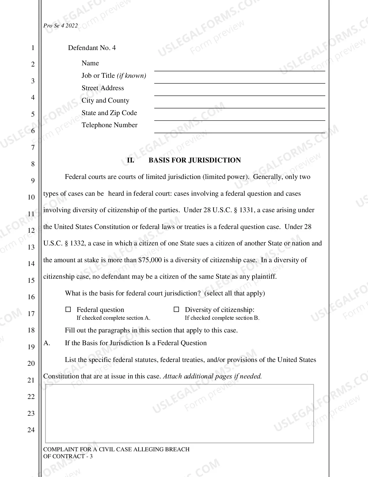 Preview Complaint - Breach of Contract