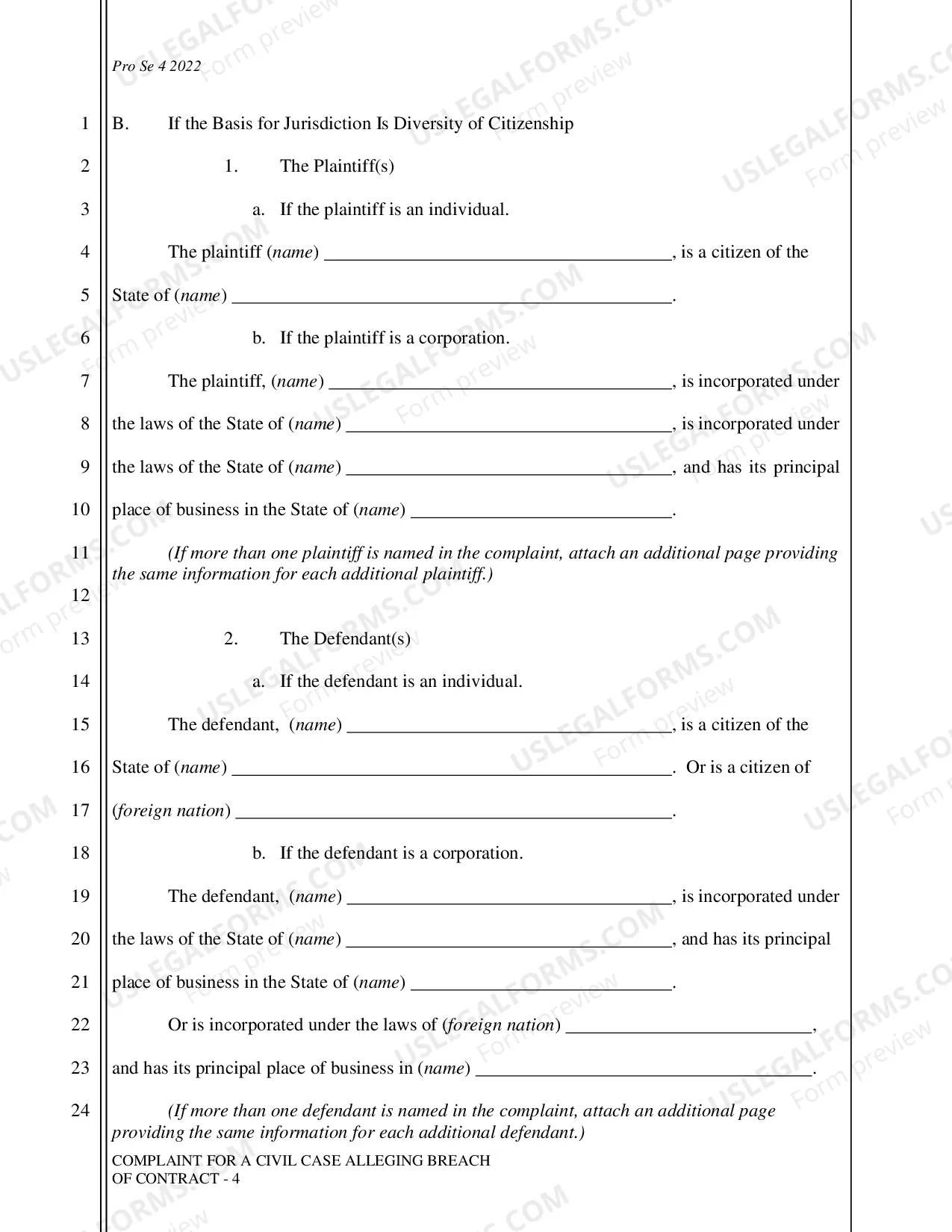 Preview Complaint - Breach of Contract