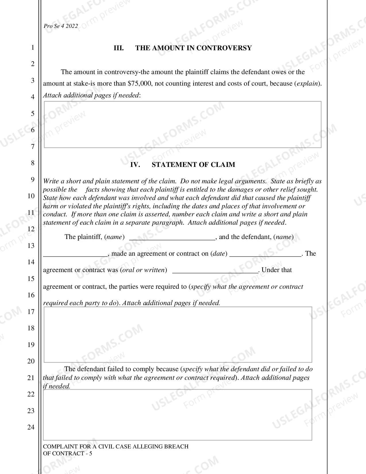 Preview Complaint - Breach of Contract