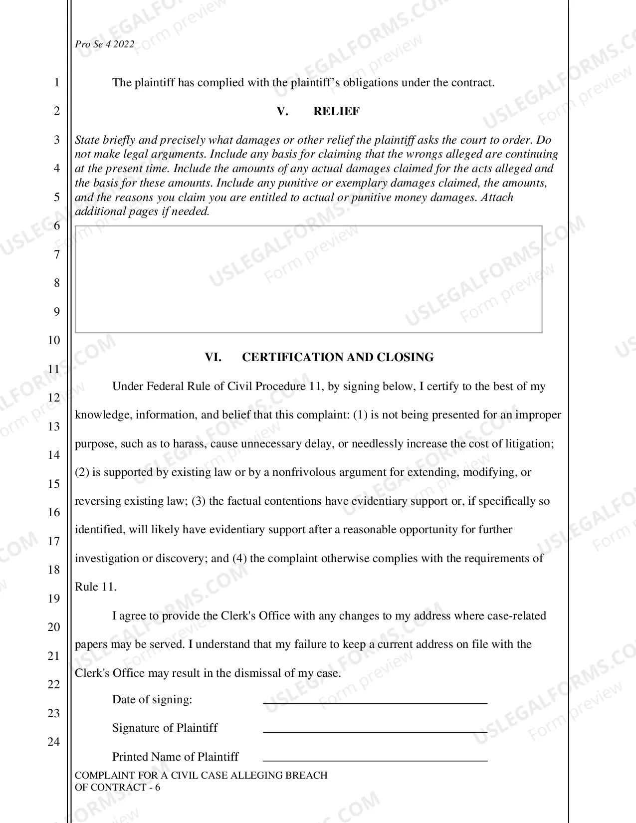 Preview Complaint - Breach of Contract
