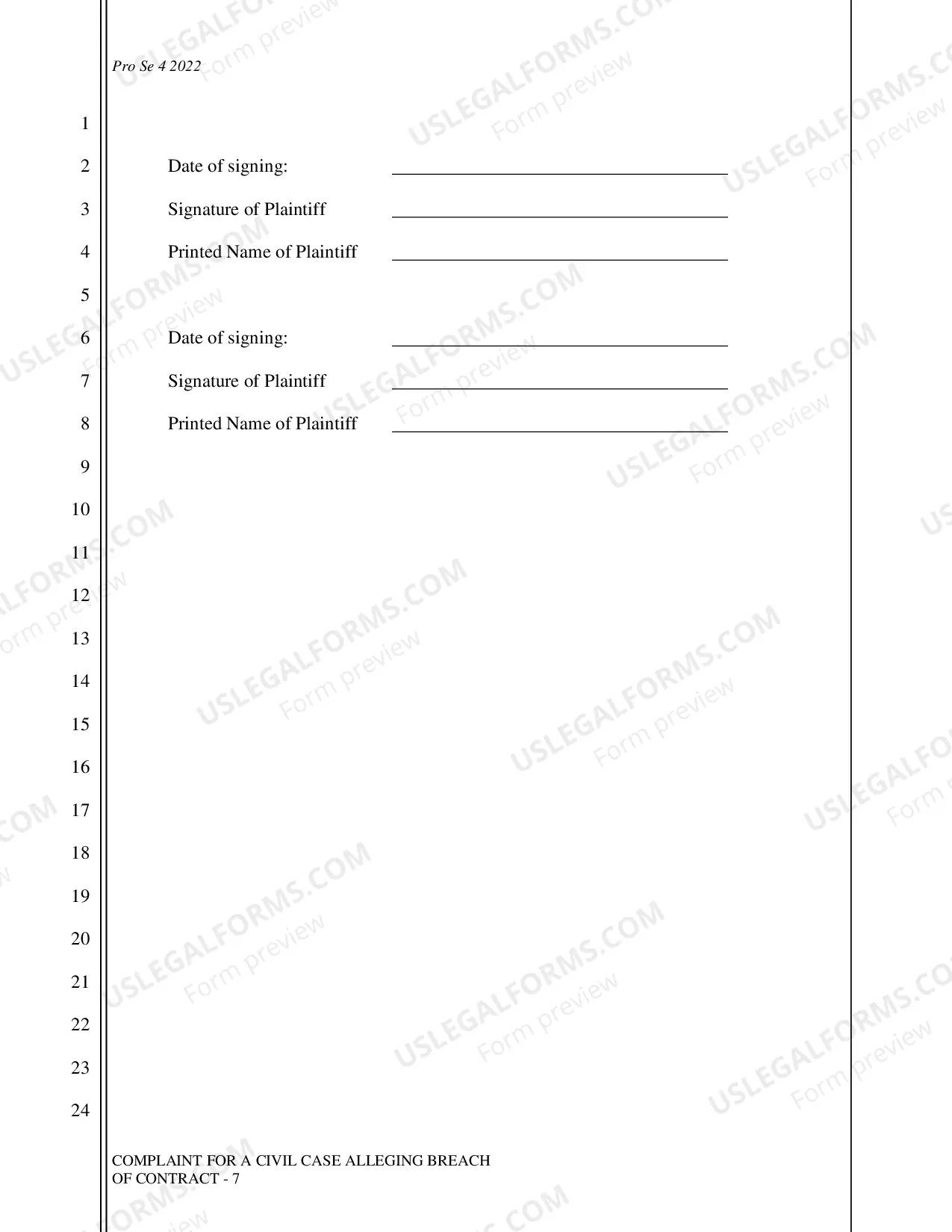 Preview Complaint - Breach of Contract