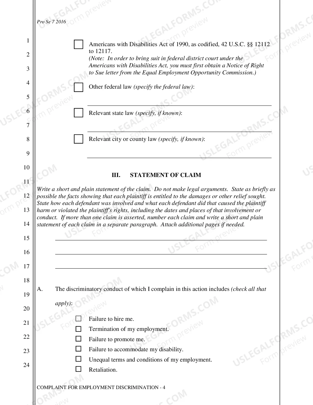 Preview Complaint - Employment Discrimination